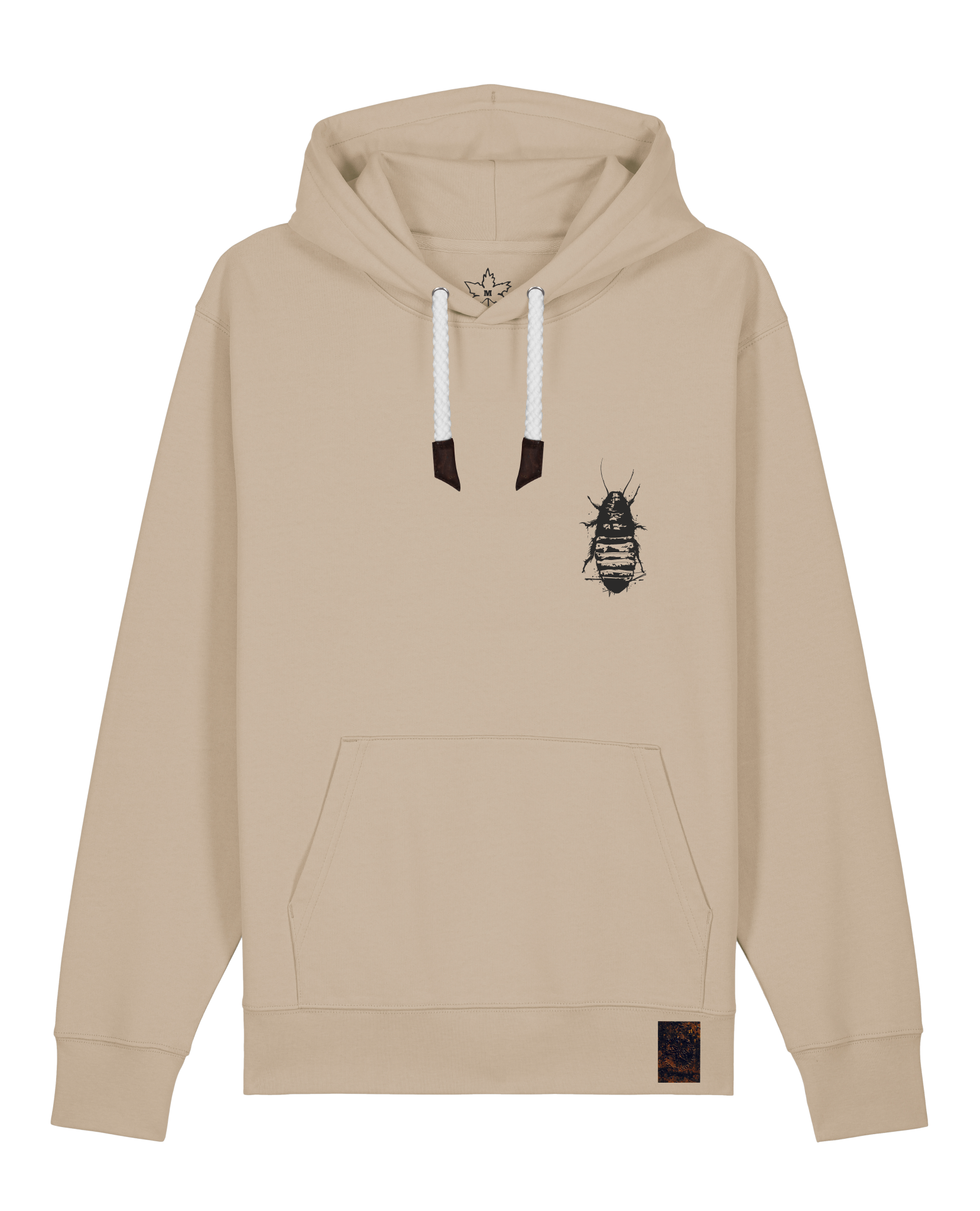 bio-unisex-medium fit-hoodie-cockroach ranch (backprint)-stsu177-treibsand-weiße kordel-front