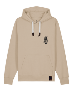bio-unisex-medium fit-hoodie-cockroach ranch (backprint)-stsu177-treibsand-weiße kordel-front