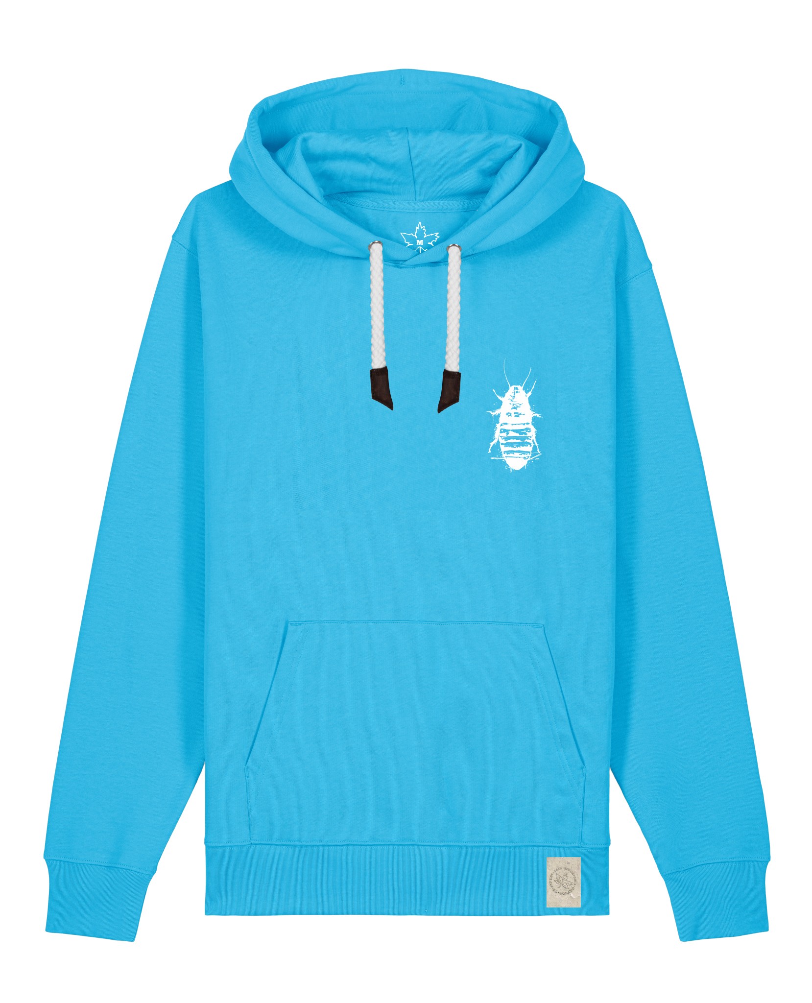 bio-unisex-medium fit-hoodie-cockroach ranch (backprint)-stsu177-wasserblau-weiße kordel-front