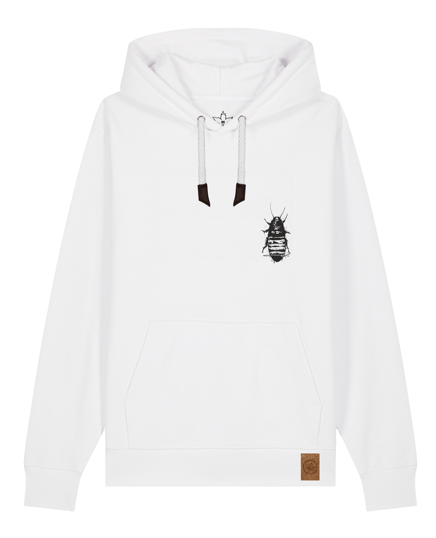 bio-unisex-medium fit-hoodie-cockroach ranch (backprint)-stsu177-weiß-weiße kordel-front
