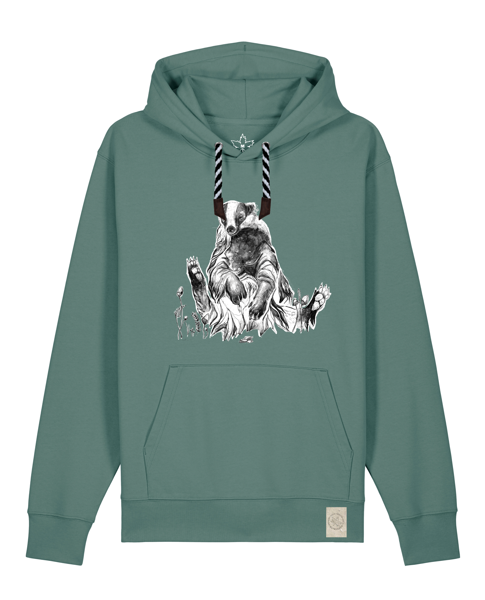 bio-unisex-medium fit-hoodie-dachs-stsu177-blautanne-sw kordel-front