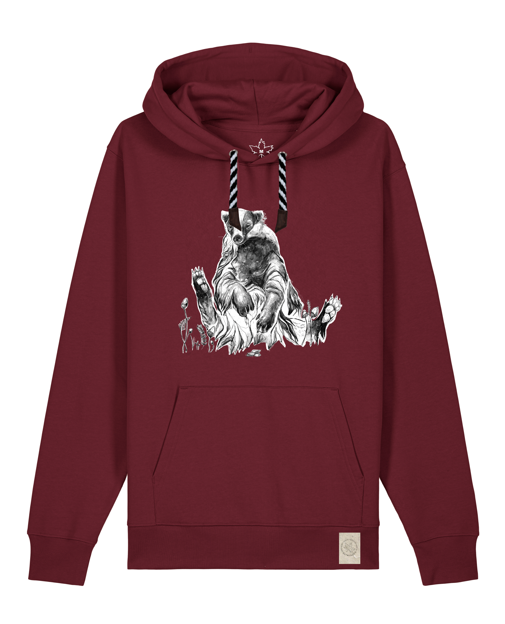 bio-unisex-medium fit-hoodie-dachs-stsu177-burgunder rot-sw kordel-front