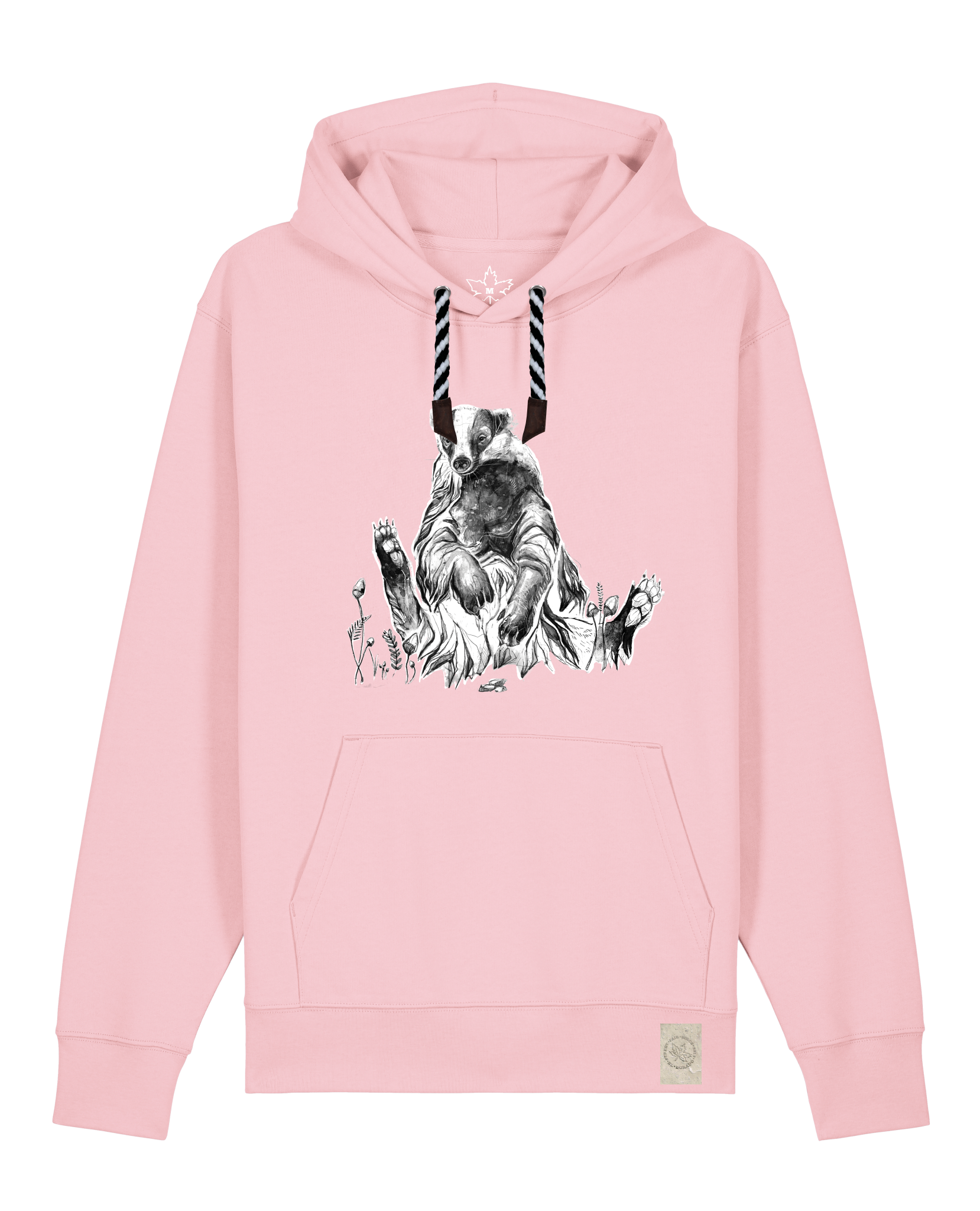 bio-unisex-medium fit-hoodie-dachs-stsu177-flamingo-sw kordel-front