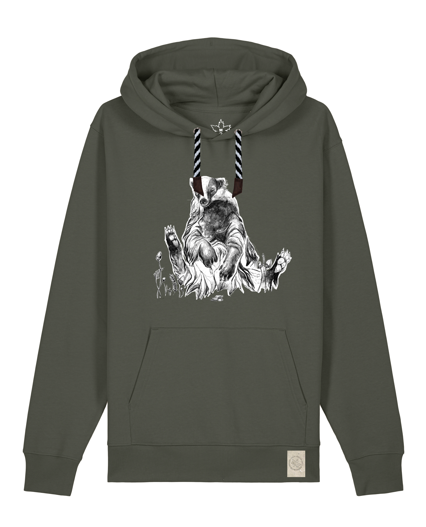 bio-unisex-medium fit-hoodie-dachs-stsu177-grunkohl-sw kordel-front