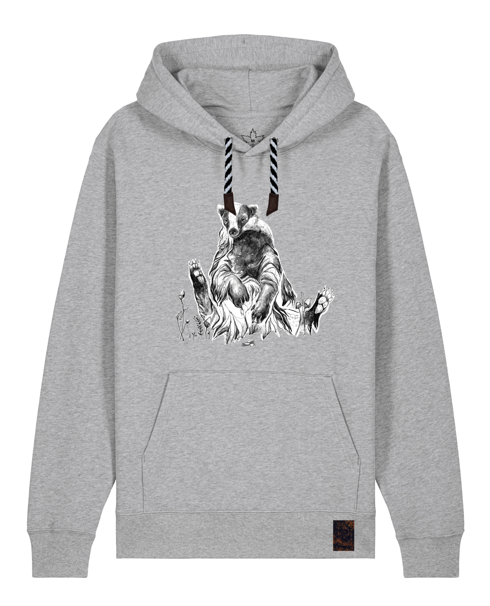 bio-unisex-medium fit-hoodie-dachs-stsu177-mausgrau-sw kordel-front