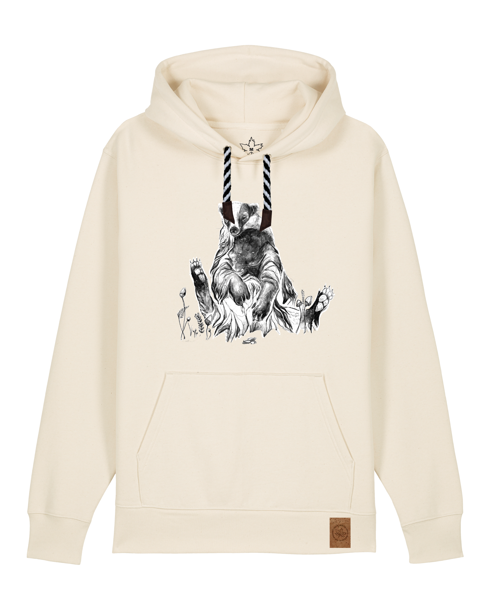 bio-unisex-medium fit-hoodie-dachs-stsu177-natur-sw kordel-front