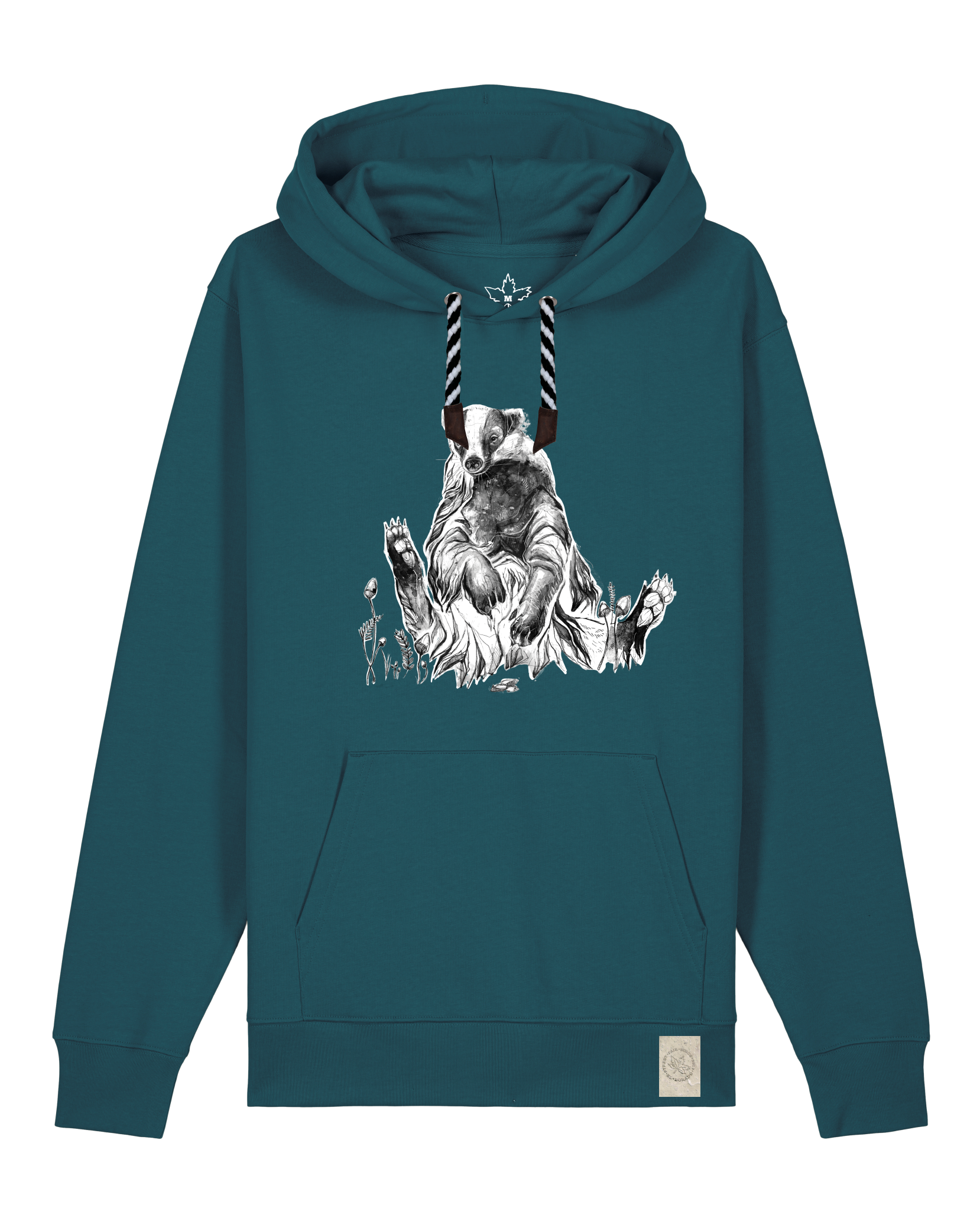 bio-unisex-medium fit-hoodie-dachs-stsu177-nordmanntanne-sw kordel-front