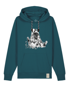 bio-unisex-medium fit-hoodie-dachs-stsu177-nordmanntanne-sw kordel-front