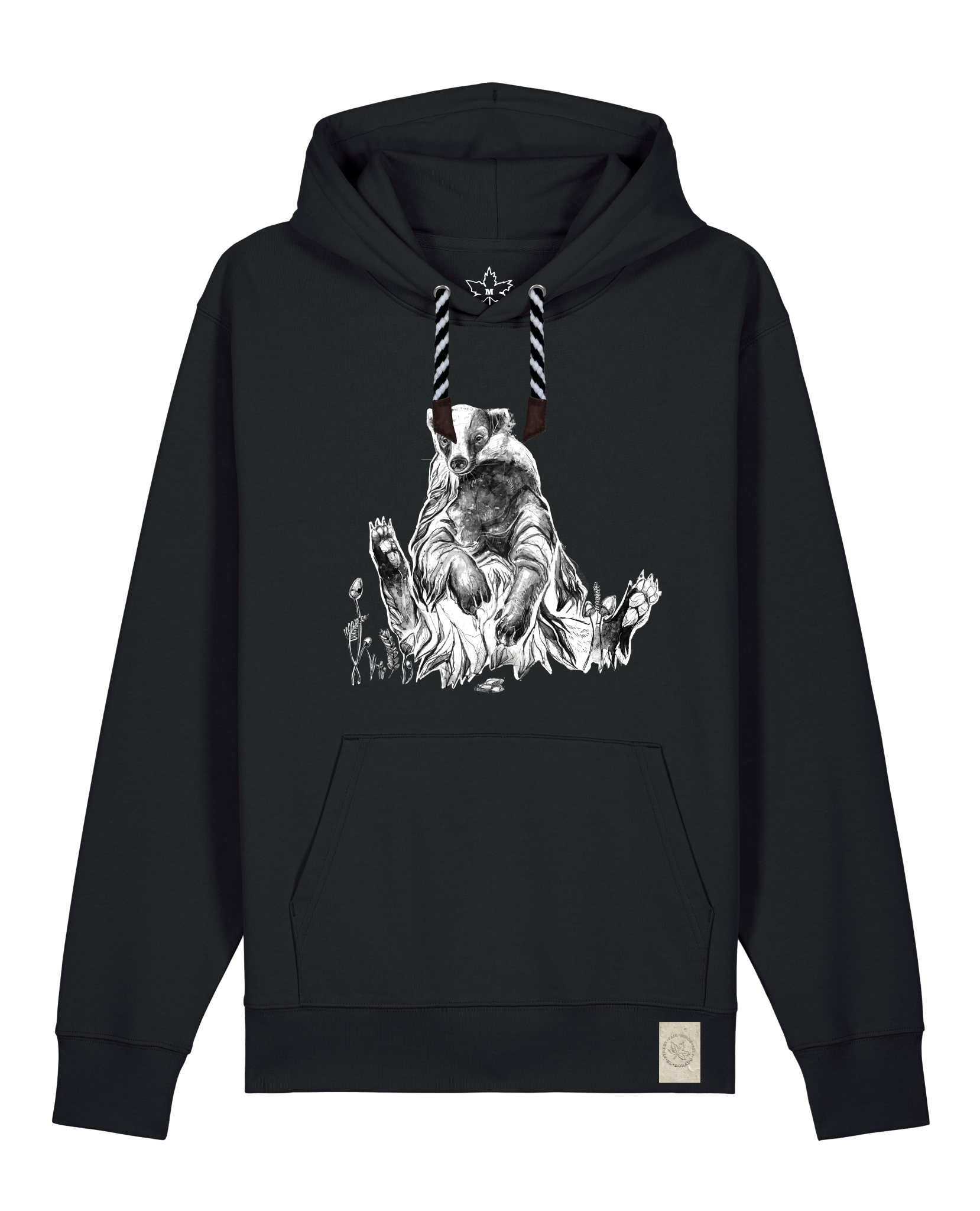 bio-unisex-medium fit-hoodie-dachs-stsu177-schwarz-sw kordel-front