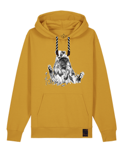 bio-unisex-medium fit-hoodie-dachs-stsu177-senf-sw kordel-front