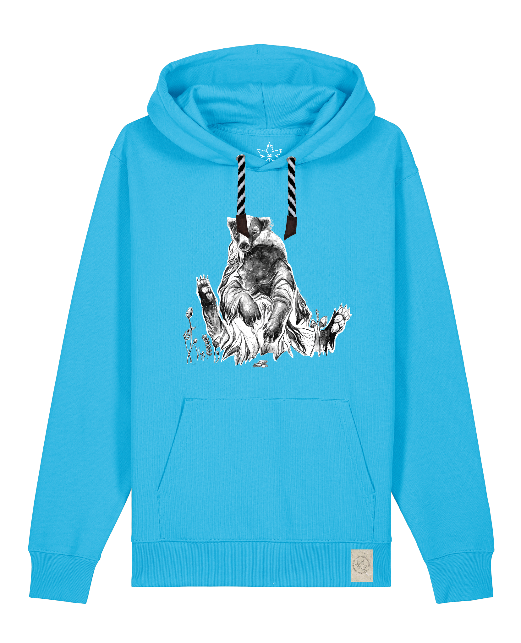 bio-unisex-medium fit-hoodie-dachs-stsu177-wasserblau-sw kordel-front