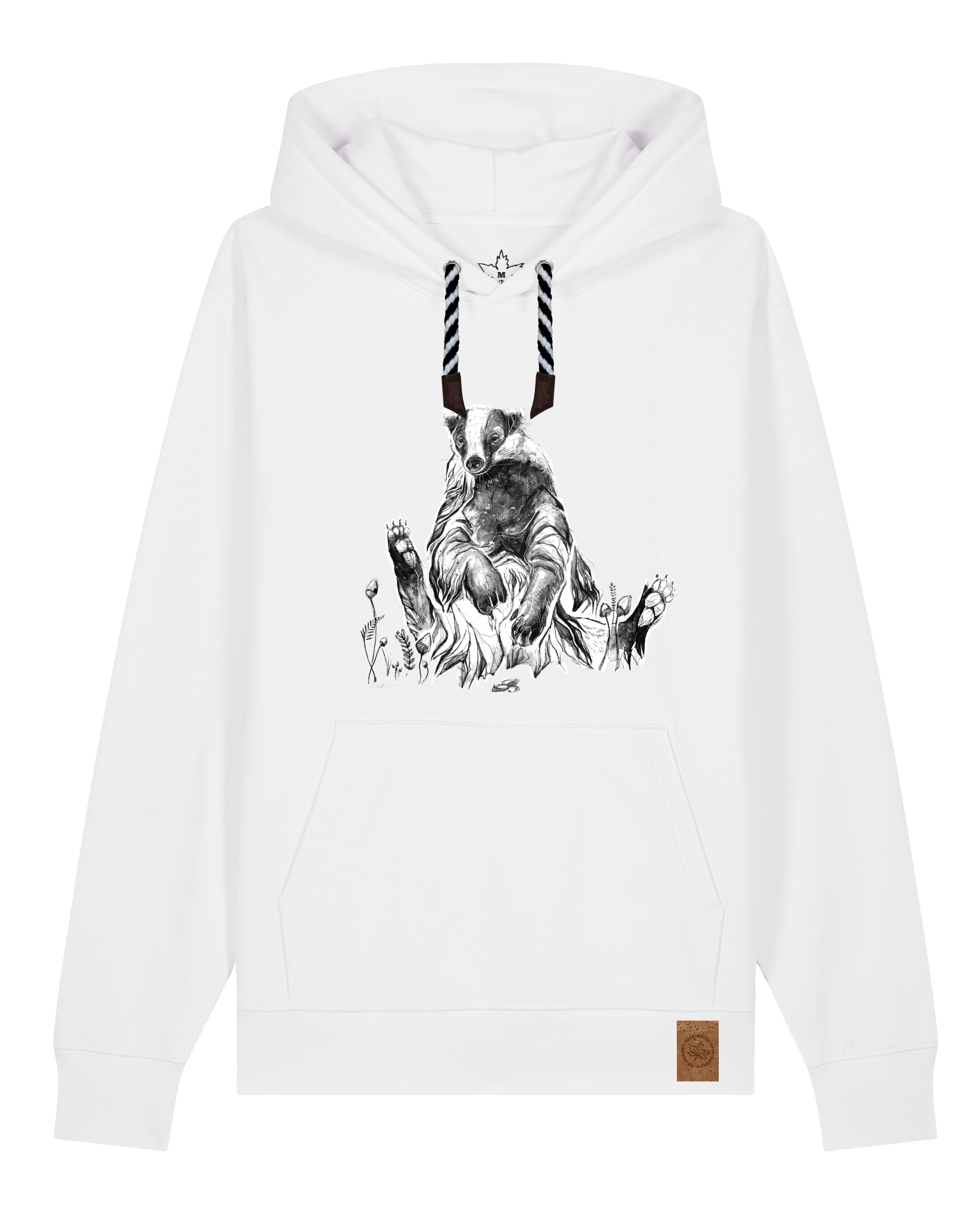 bio-unisex-medium fit-hoodie-dachs-stsu177-weiß-sw kordel-front