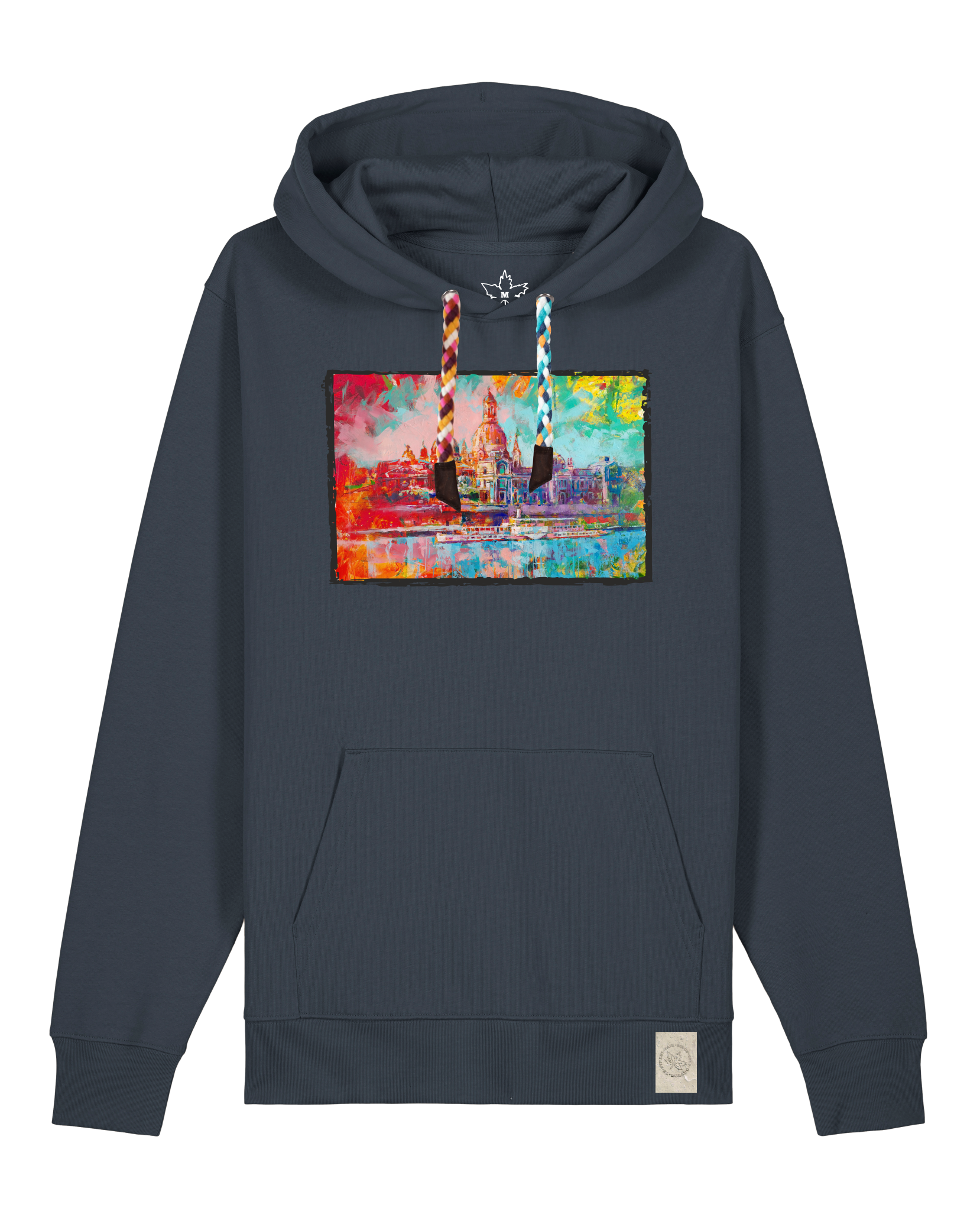 bio-unisex-medium fit-hoodie-dresden-stsu177-blaubeernacht-bunte kordel-front
