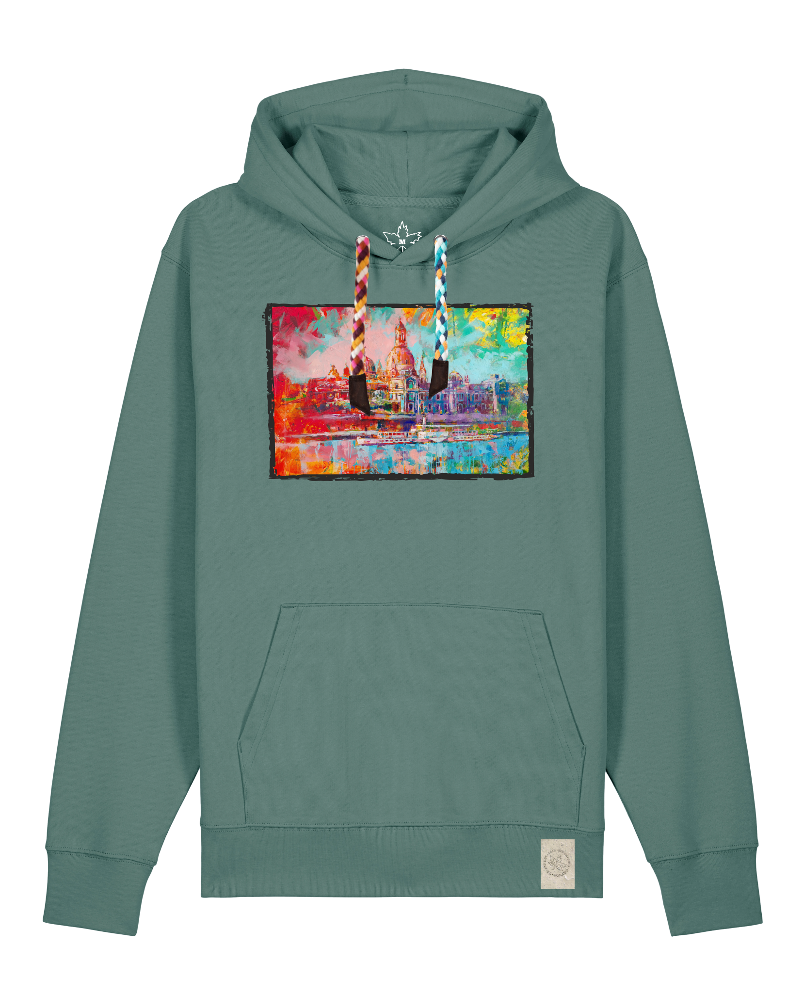bio-unisex-medium fit-hoodie-dresden-stsu177-blautanne-bunte kordel-front