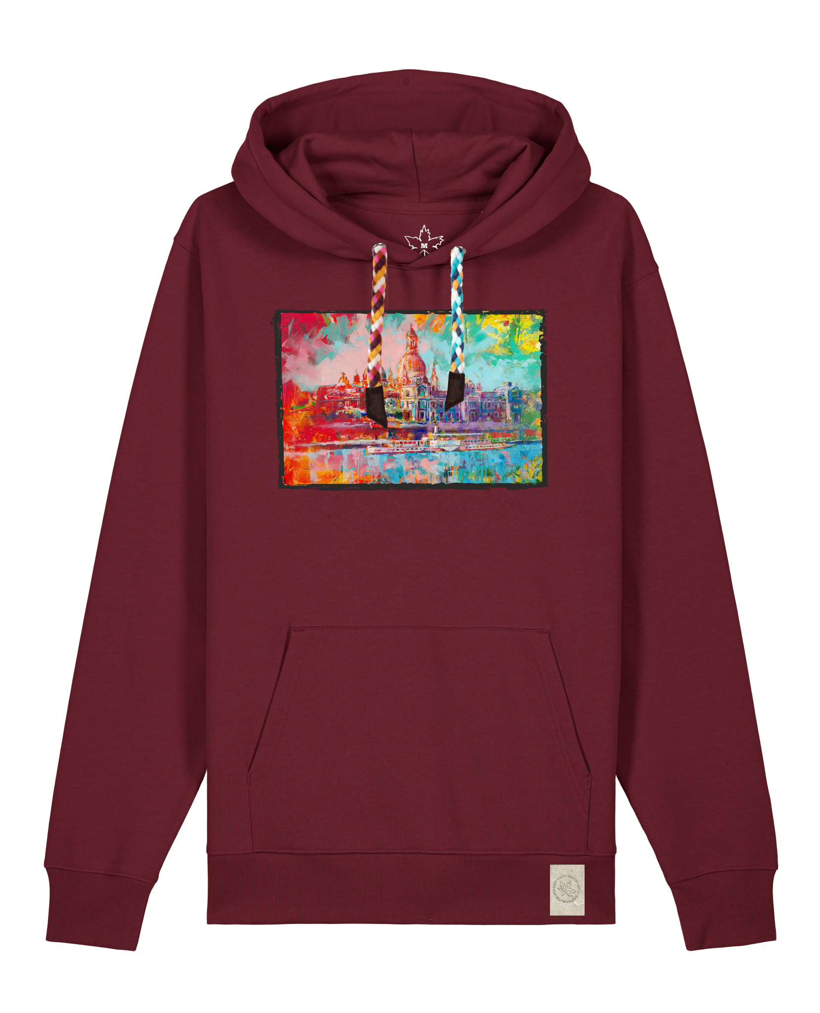 bio-unisex-medium fit-hoodie-dresden-stsu177-burgunder rot-bunte kordel-front