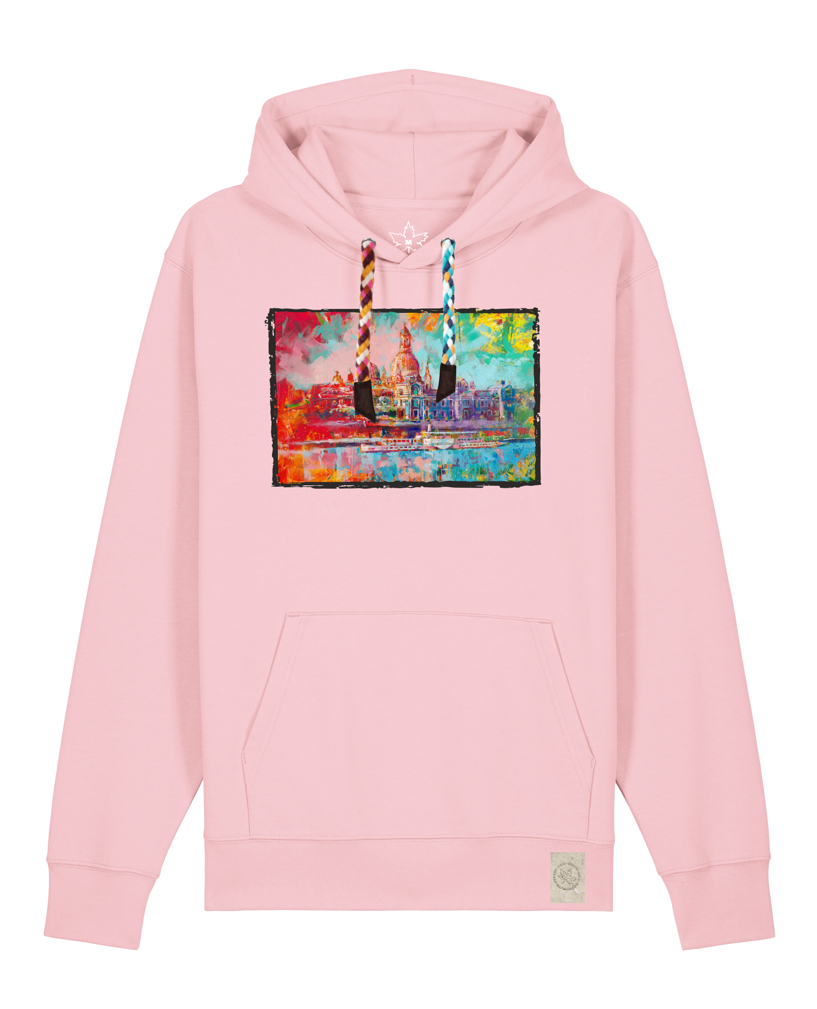 bio-unisex-medium fit-hoodie-dresden-stsu177-flamingo-bunte kordel-front