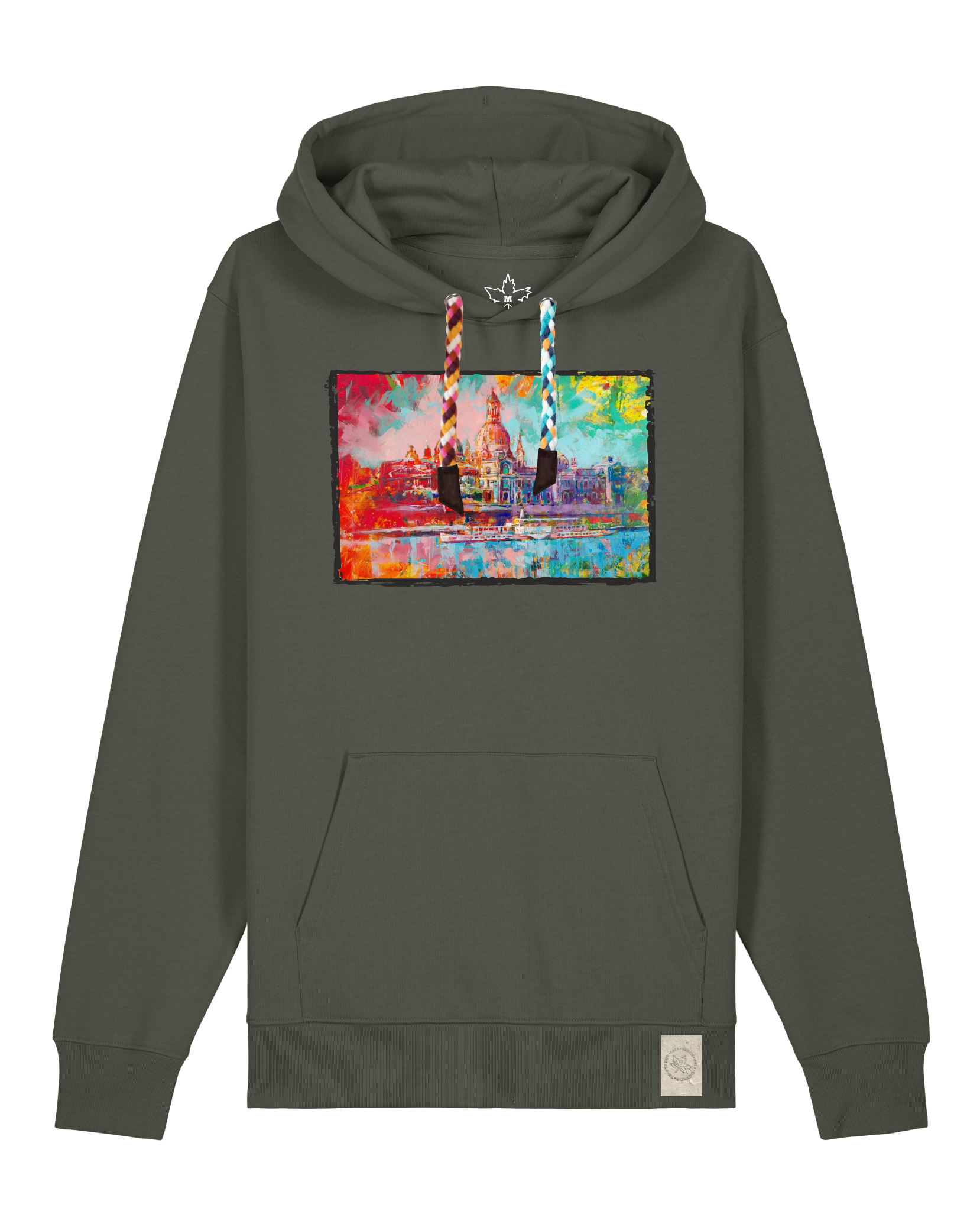 bio-unisex-medium fit-hoodie-dresden-stsu177-grunkohl-bunte kordel-front