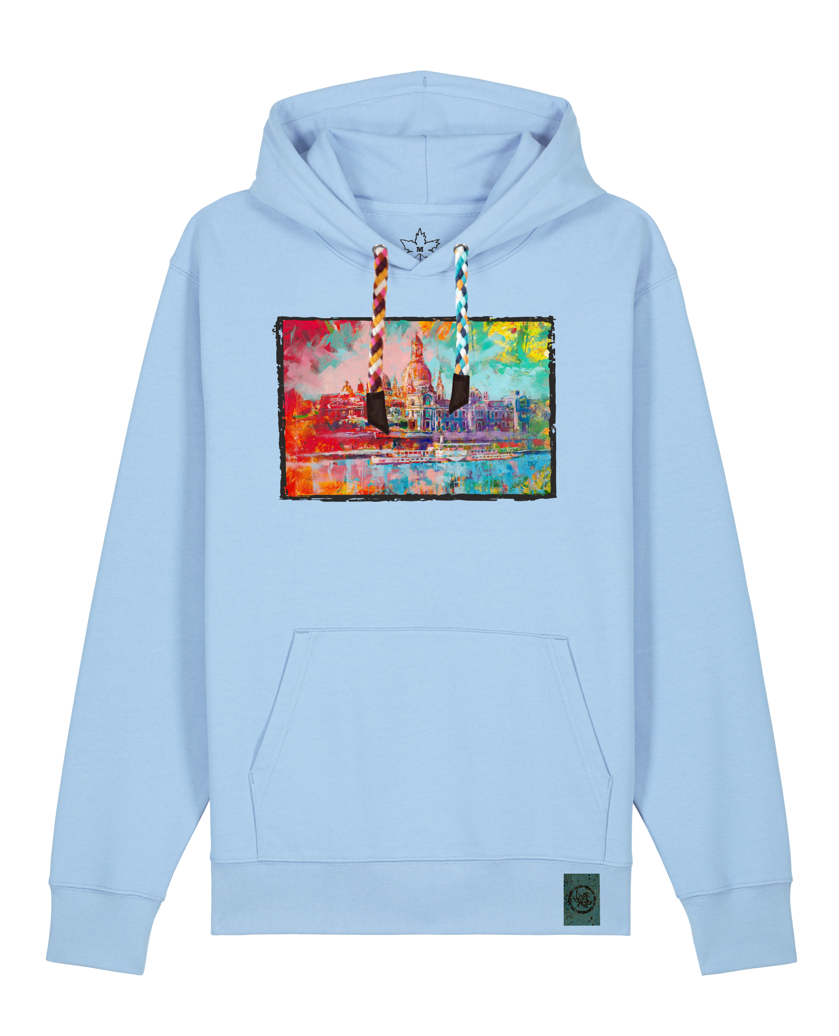 bio-unisex-medium fit-hoodie-dresden-stsu177-lagune-bunte kordel-front