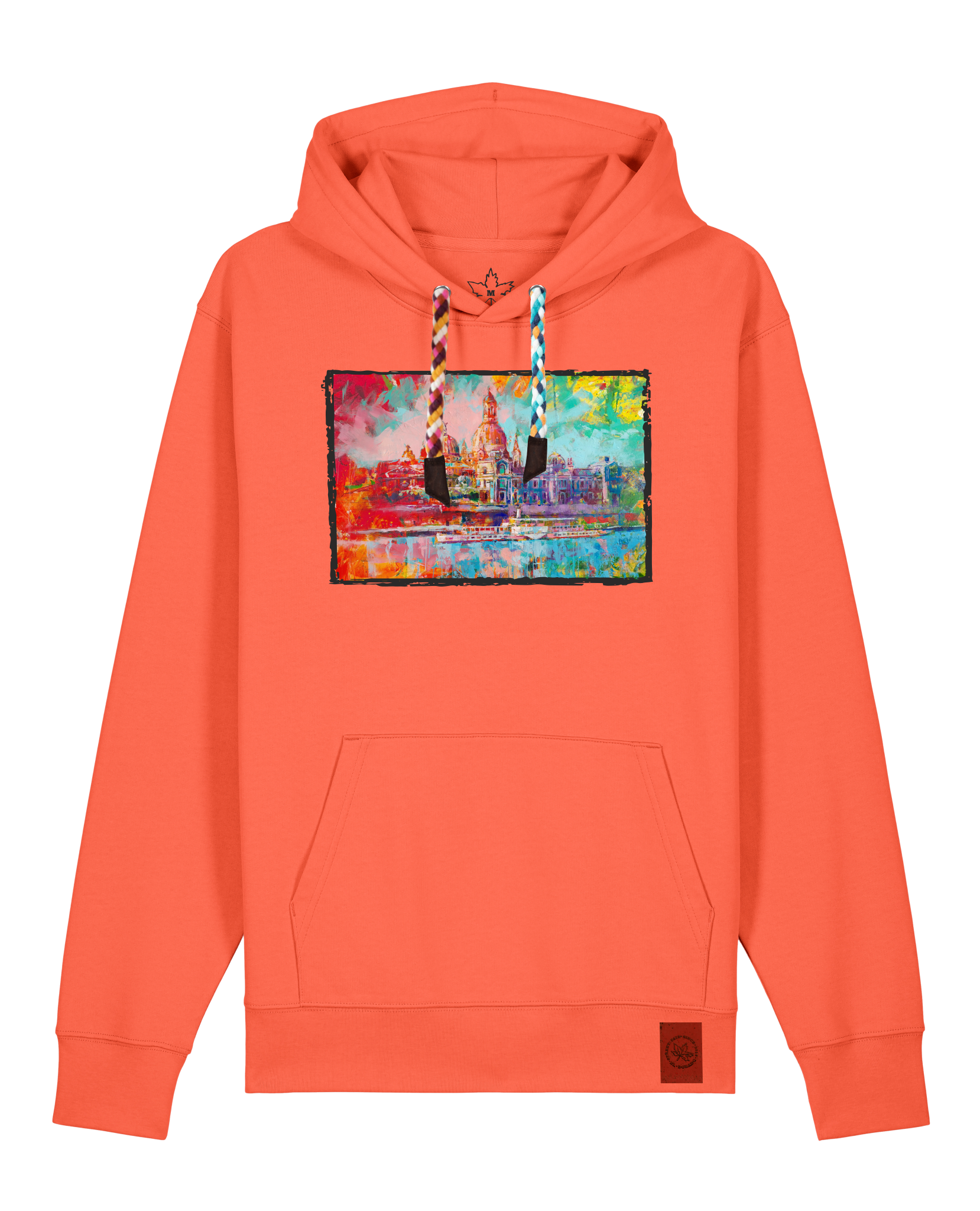 bio-unisex-medium fit-hoodie-dresden-stsu177-mandarine-bunte kordel-front