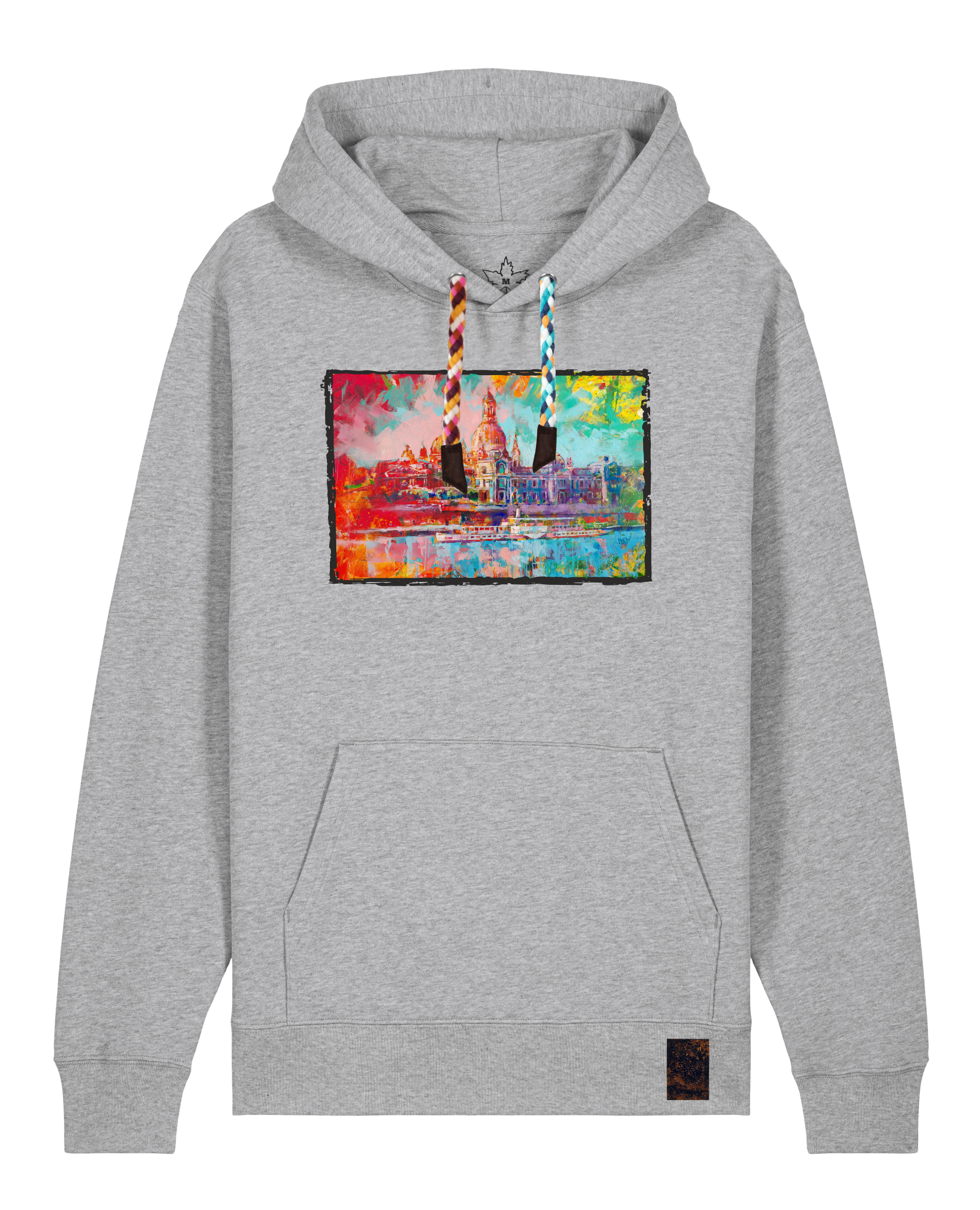 bio-unisex-medium fit-hoodie-dresden-stsu177-mausgrau-bunte kordel-front