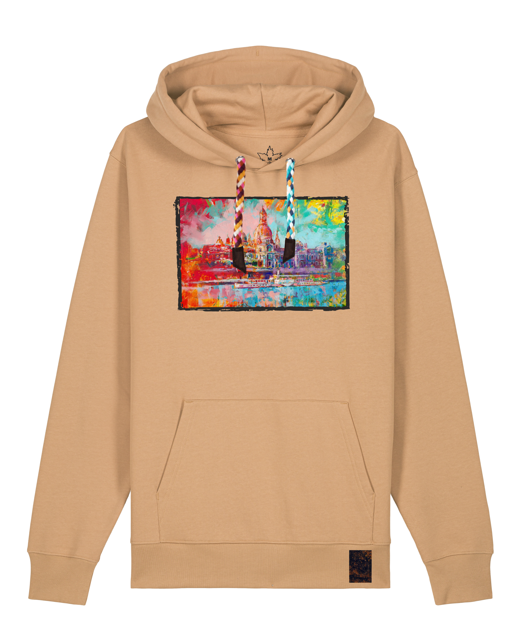 bio-unisex-medium fit-hoodie-dresden-stsu177-meersand-bunte kordel-front
