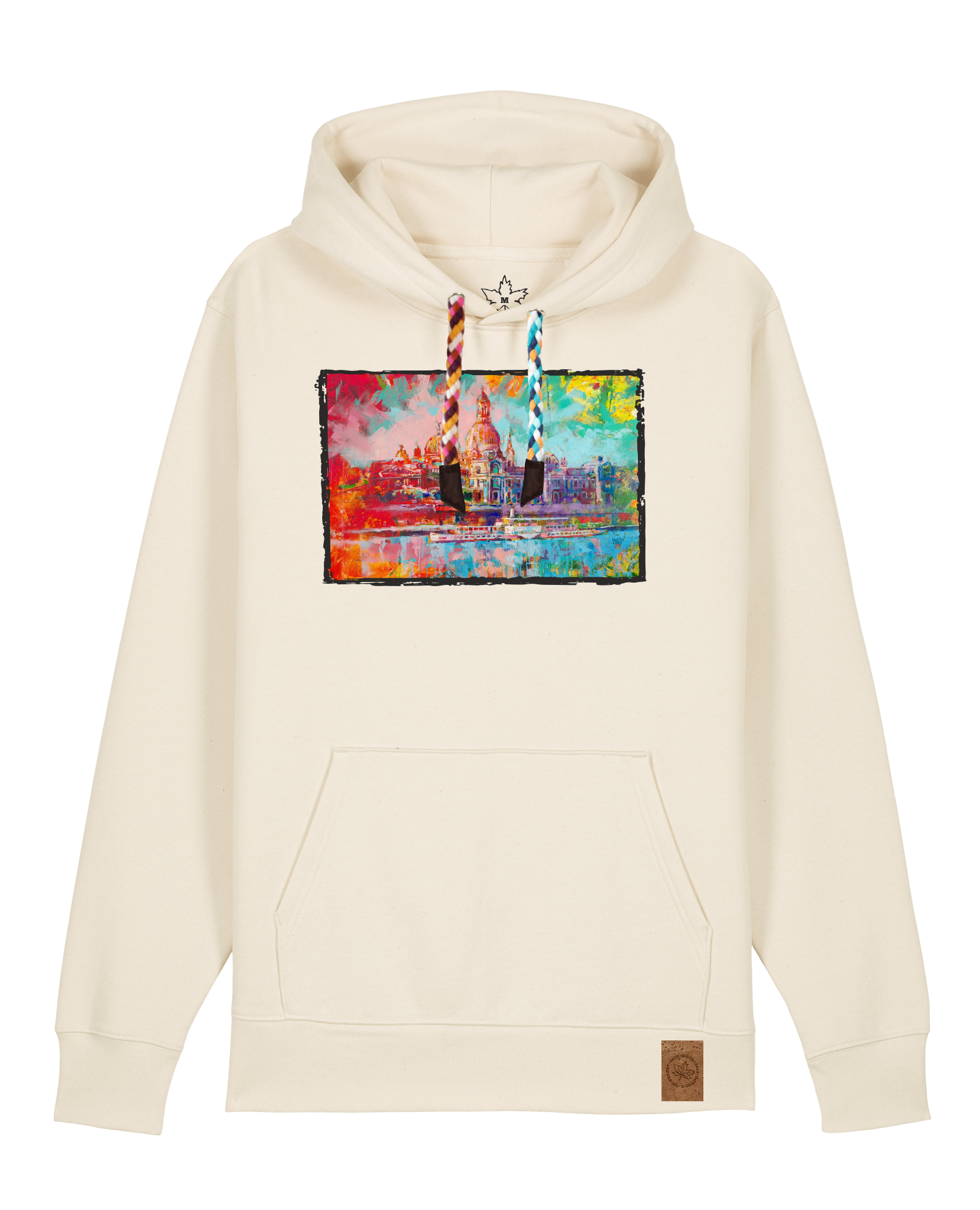 bio-unisex-medium fit-hoodie-dresden-stsu177-natur-bunte kordel-front