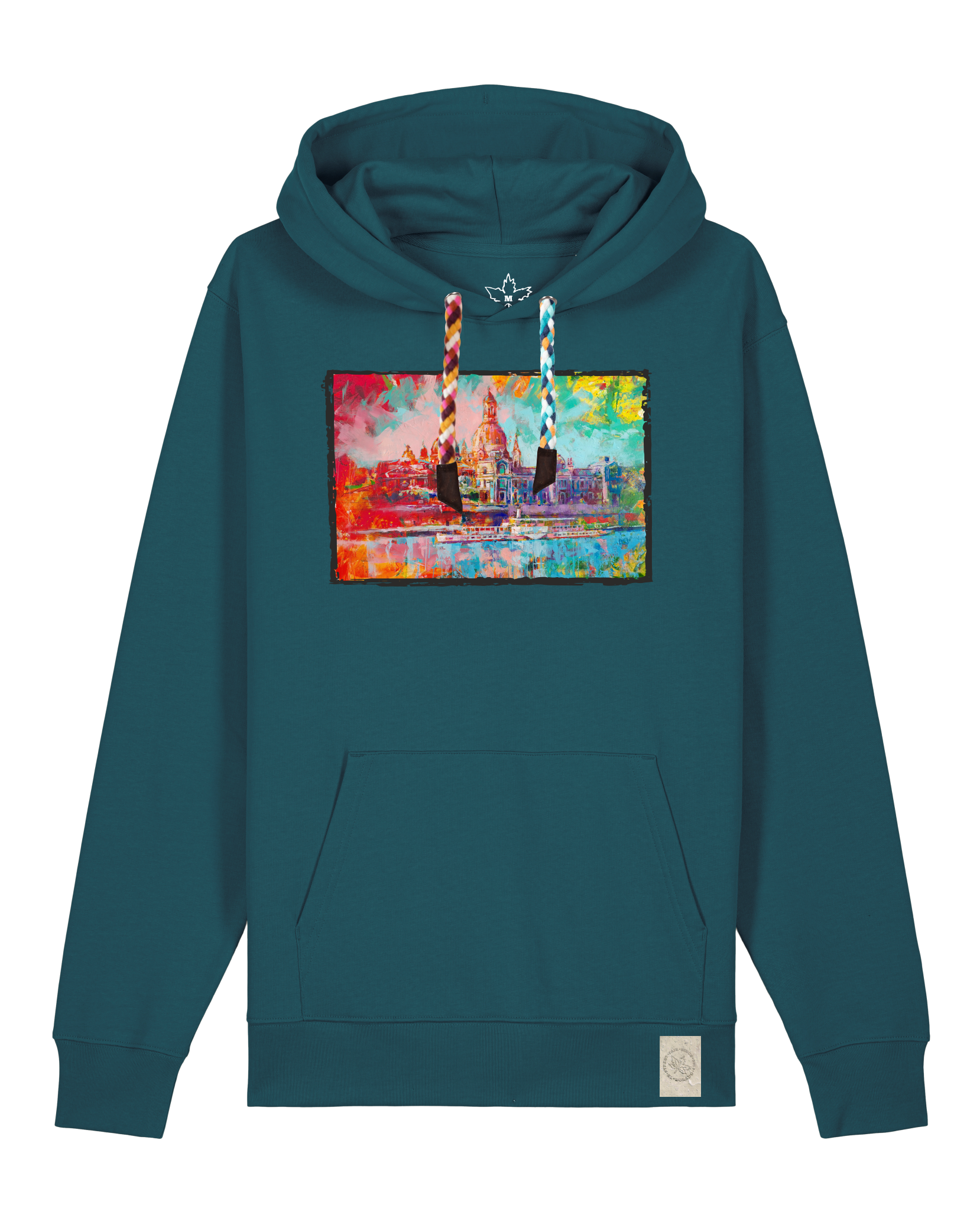bio-unisex-medium fit-hoodie-dresden-stsu177-nordmanntanne-bunte kordel-front