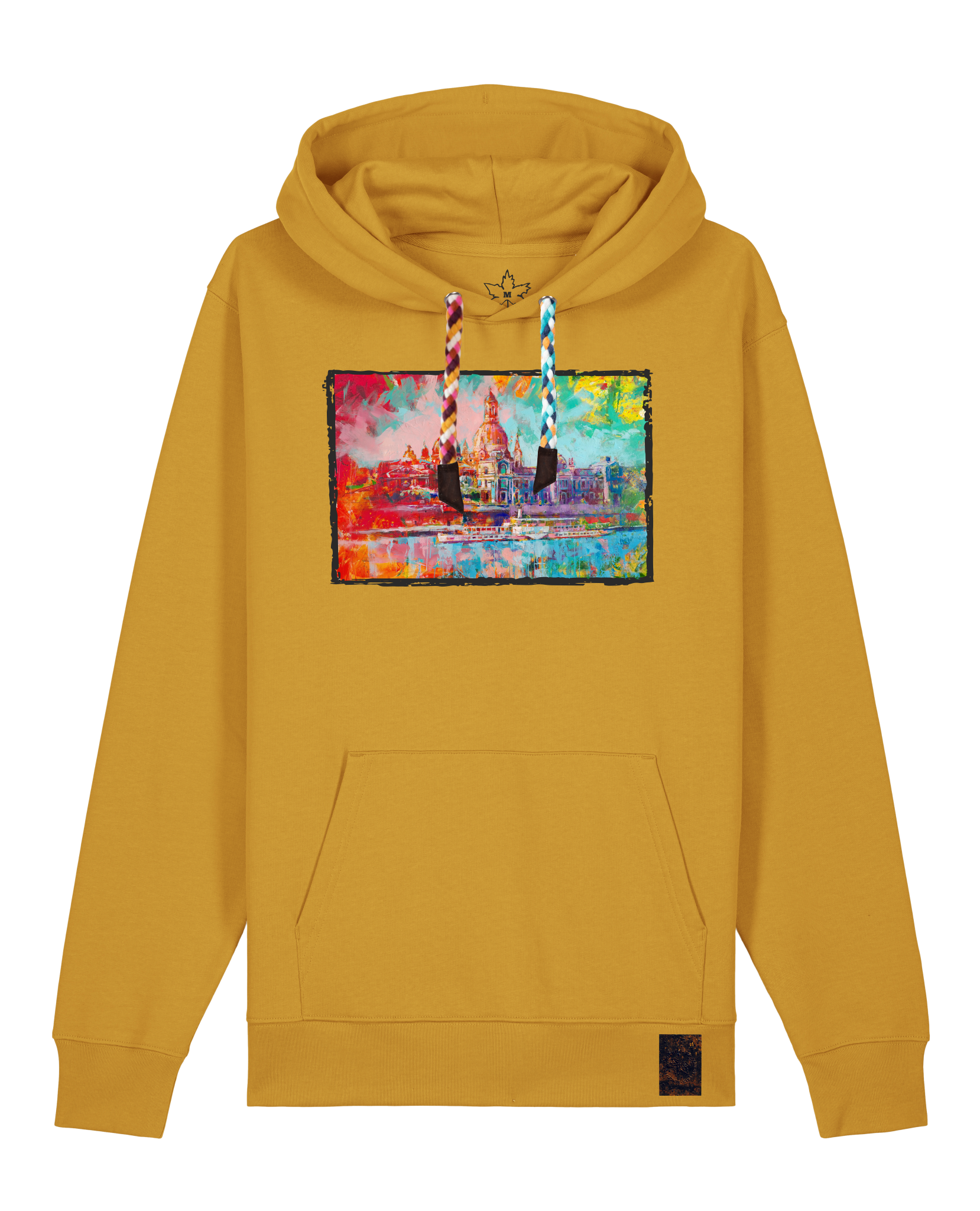 bio-unisex-medium fit-hoodie-dresden-stsu177-senf-bunte kordel-front