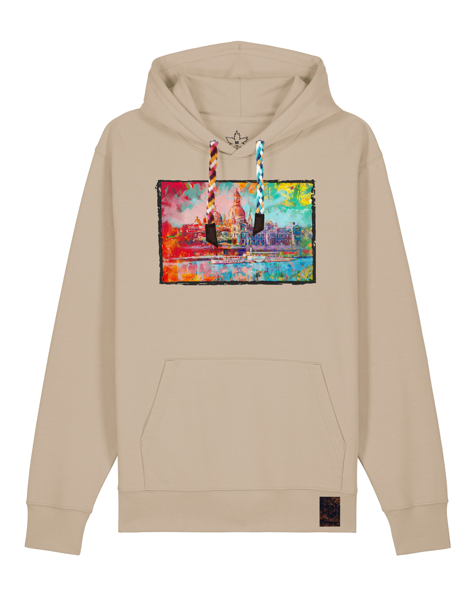 bio-unisex-medium fit-hoodie-dresden-stsu177-treibsand-bunte kordel-front