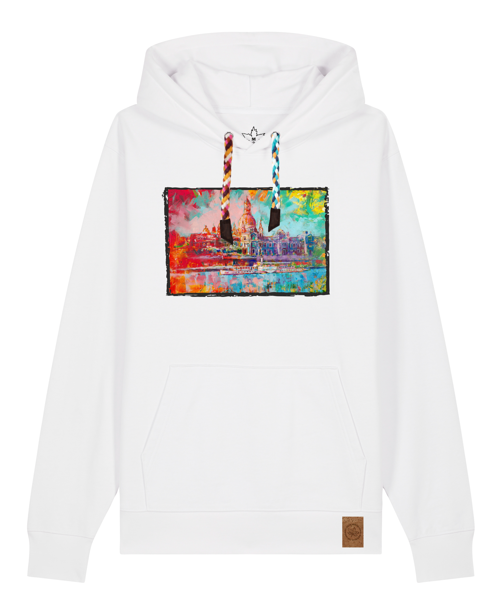 bio-unisex-medium fit-hoodie-dresden-stsu177-weiß-bunte kordel-front