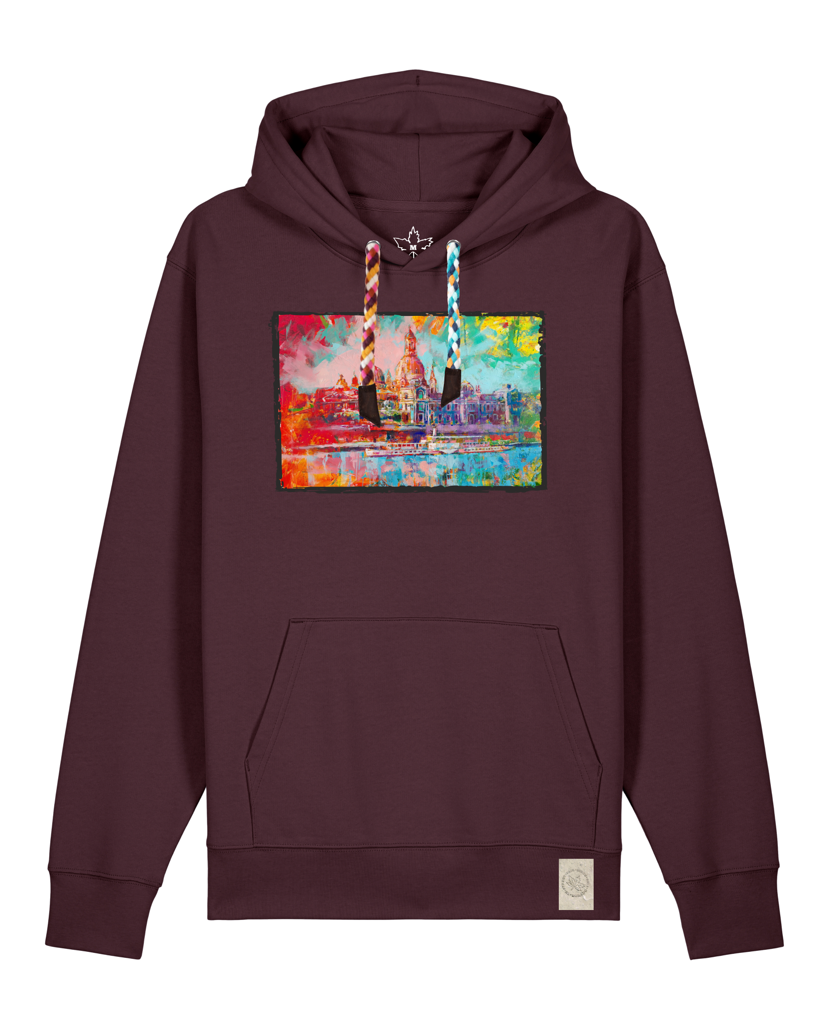 bio-unisex-medium fit-hoodie-dresden-stsu177-zartbitter-bunte kordel-front