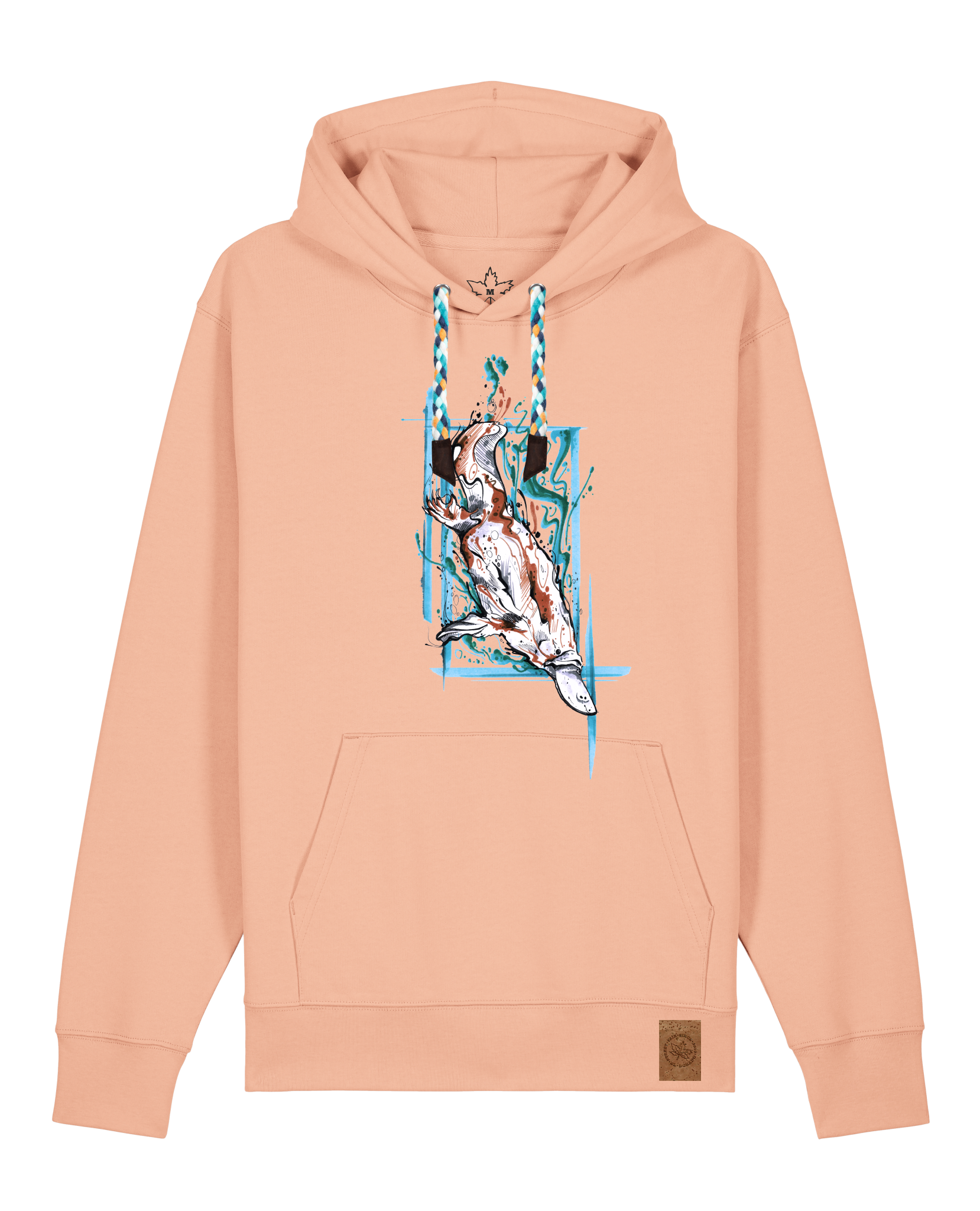 bio-unisex-medium fit-hoodie-duckbilly platy-stsu177-agyptische keramik-blaue kordel-front