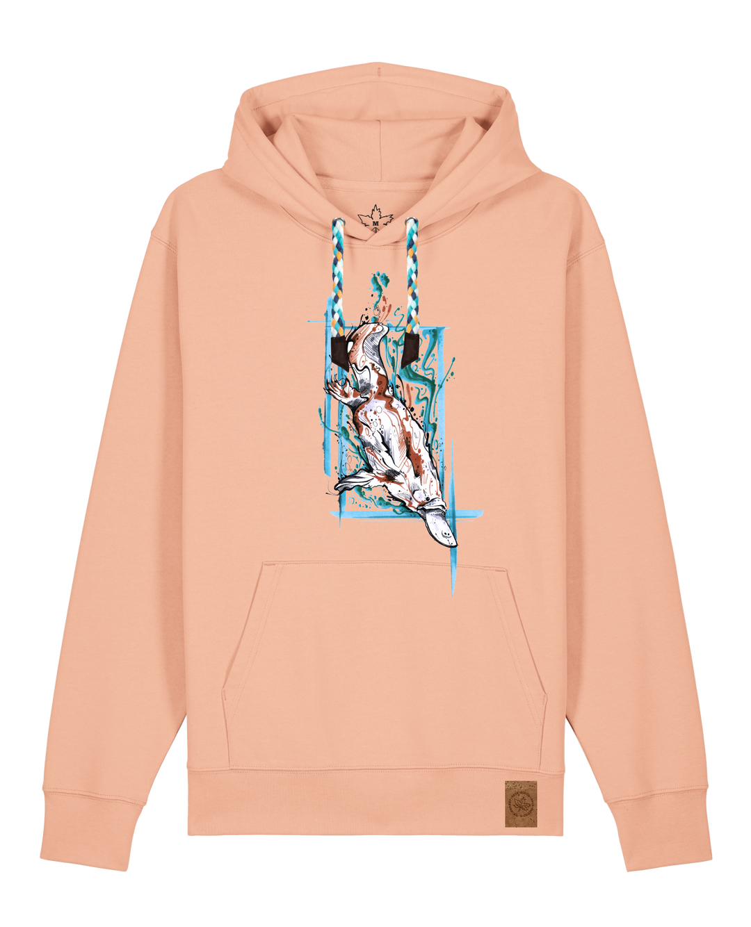 bio-unisex-medium fit-hoodie-duckbilly platy-stsu177-agyptische keramik-blaue kordel-front