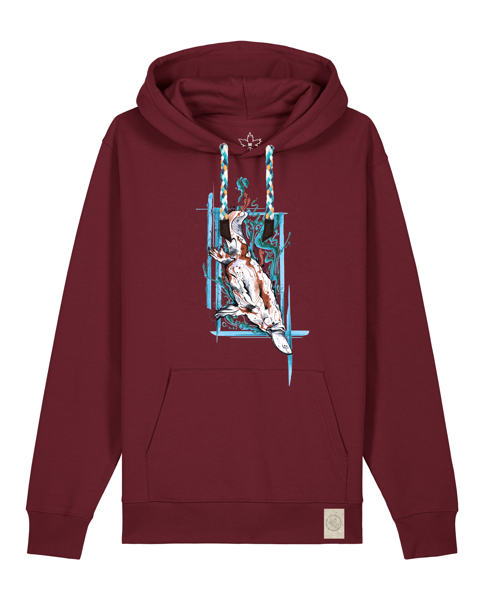 bio-unisex-medium fit-hoodie-duckbilly platy-stsu177-burgunder rot-blaue kordel-front