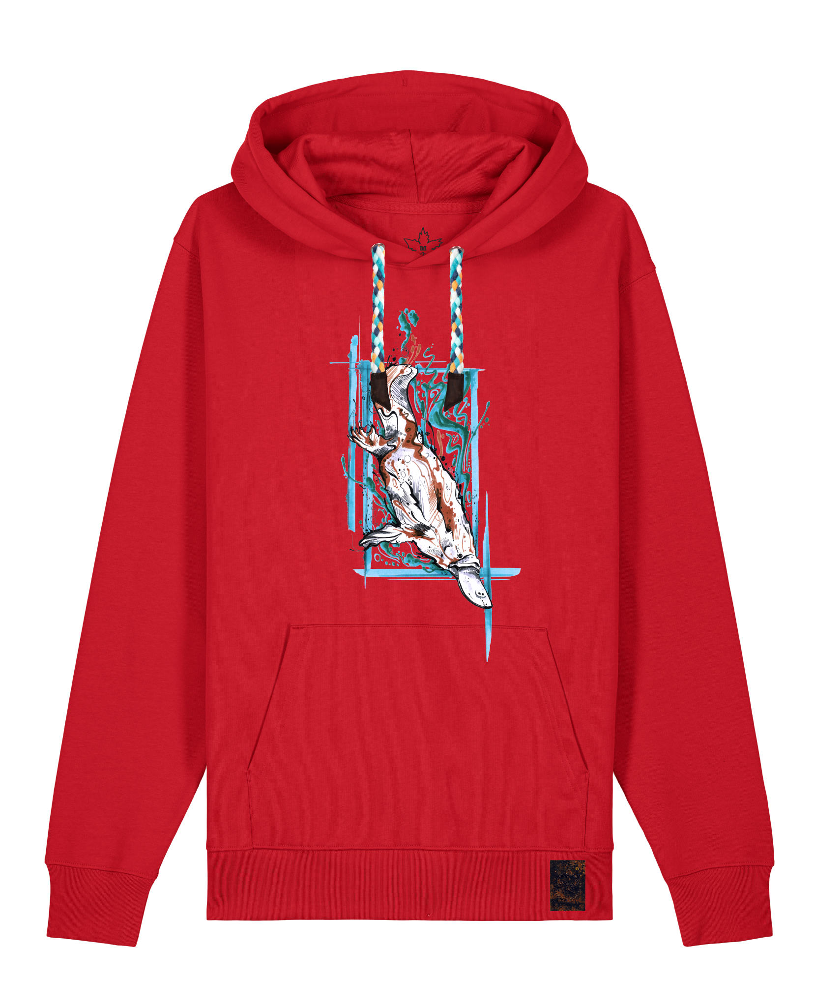 bio-unisex-medium fit-hoodie-duckbilly platy-stsu177-erdbeere-blaue kordel-front