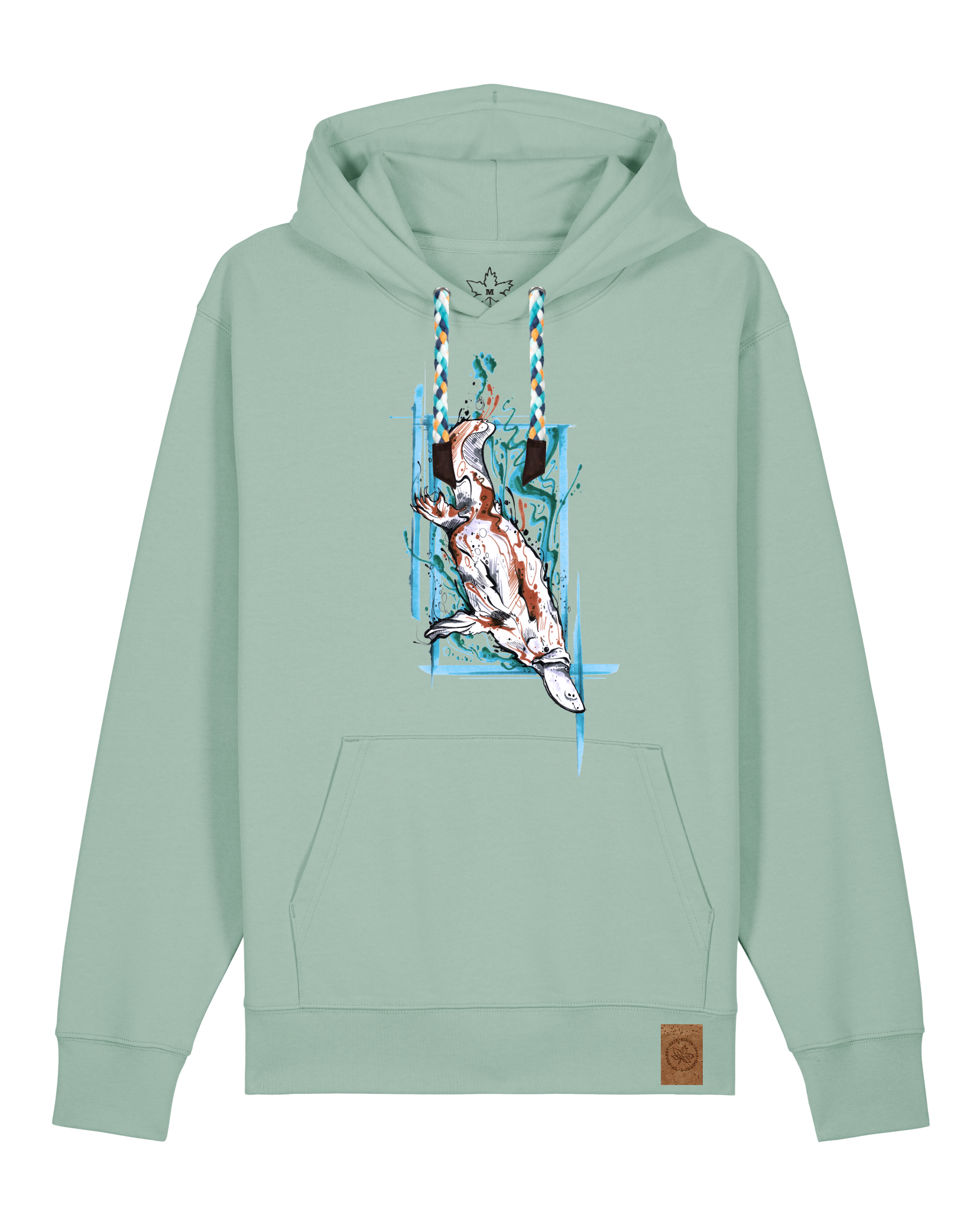 bio-unisex-medium fit-hoodie-duckbilly platy-stsu177-eukalyptus-blaue kordel-front