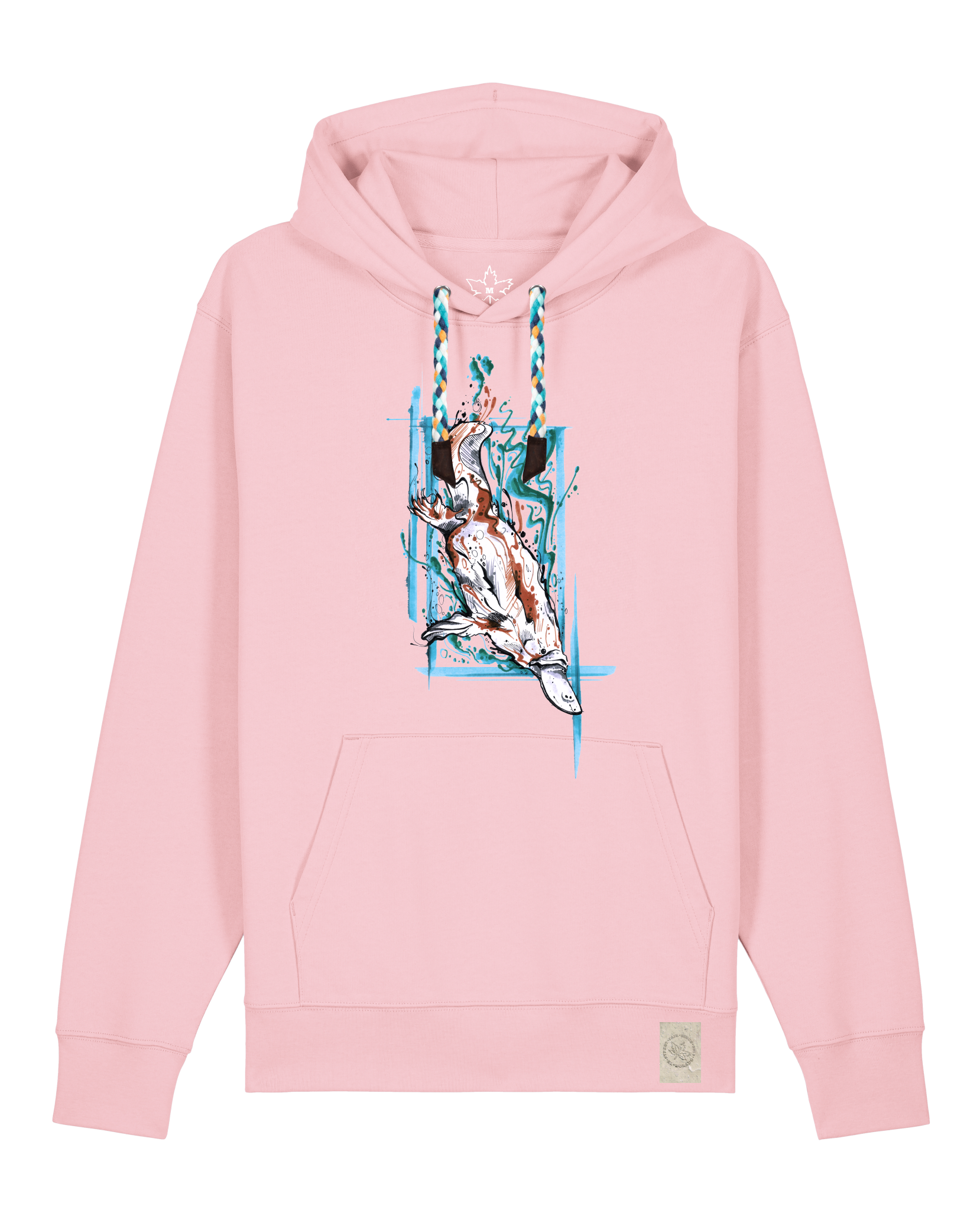 bio-unisex-medium fit-hoodie-duckbilly platy-stsu177-flamingo-blaue kordel-front