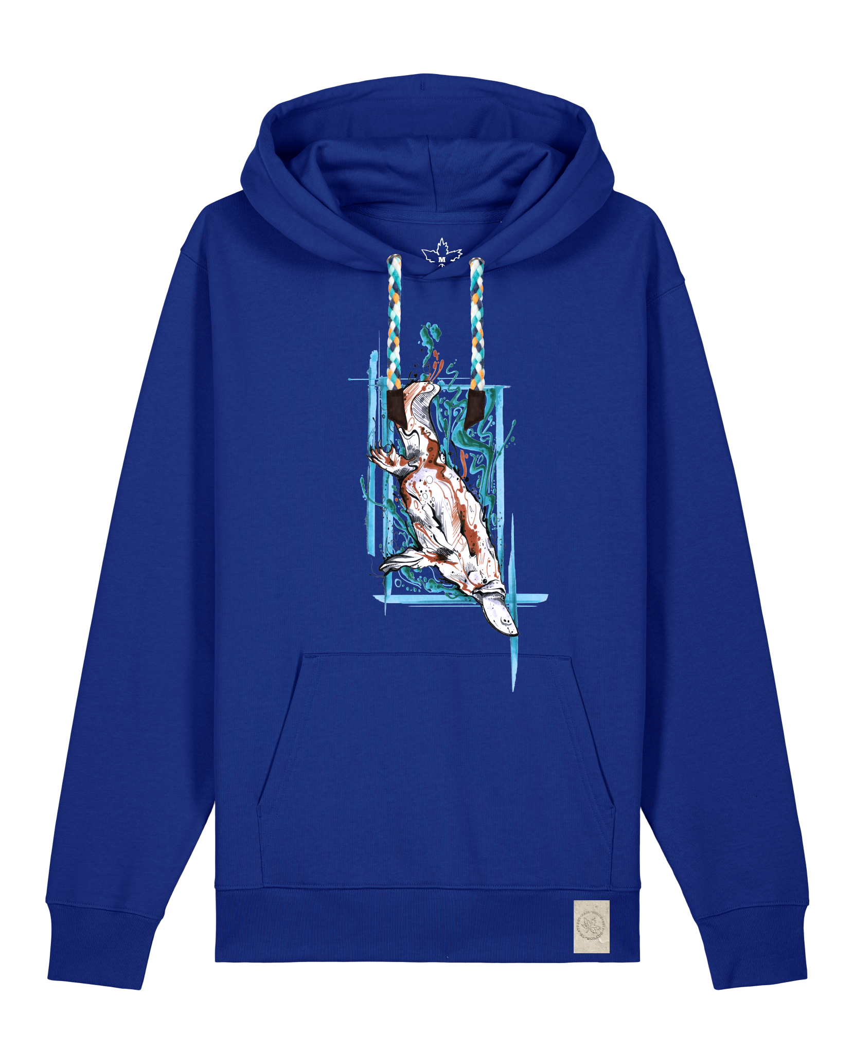 bio-unisex-medium fit-hoodie-duckbilly platy-stsu177-kornblume-blaue kordel-front