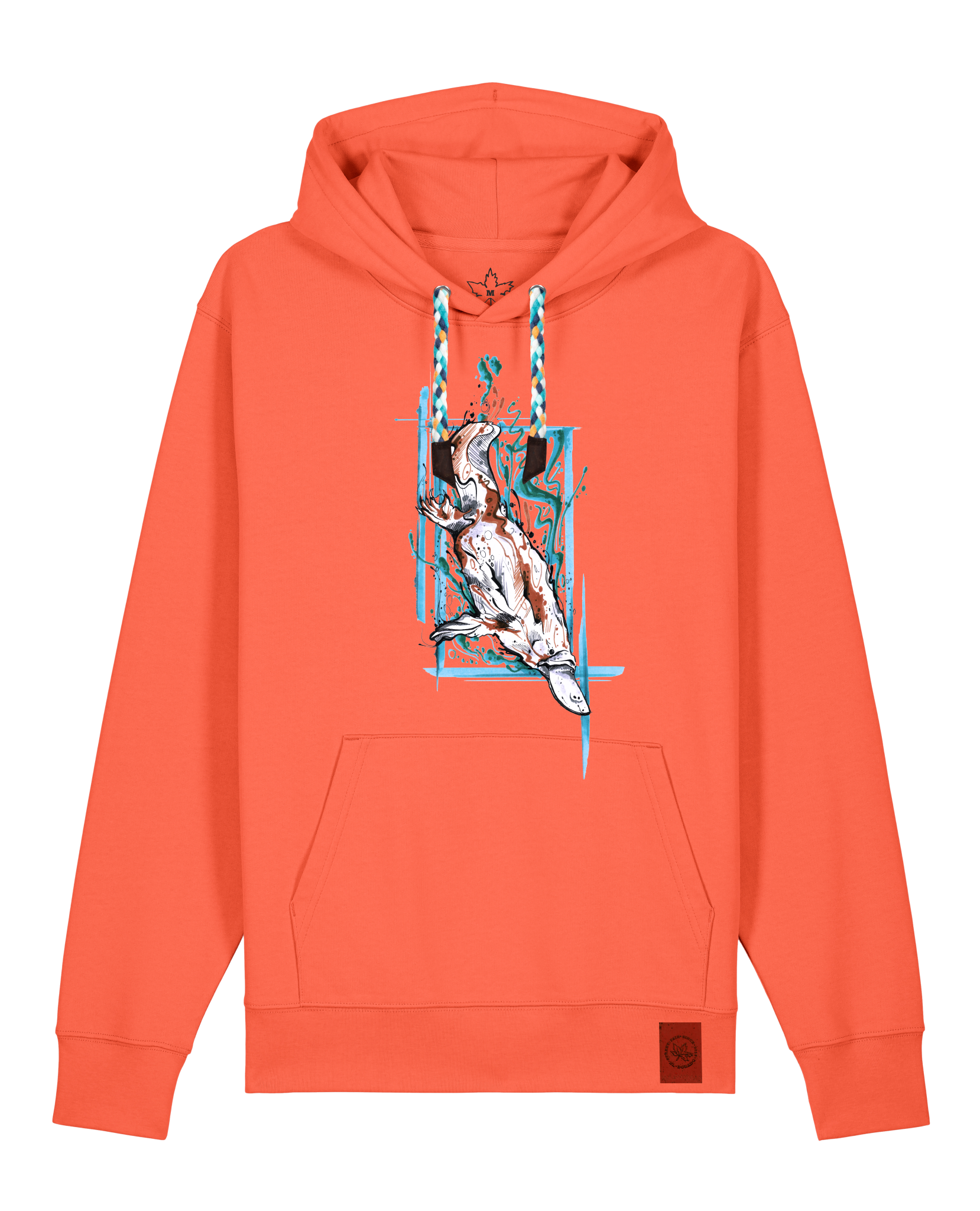 bio-unisex-medium fit-hoodie-duckbilly platy-stsu177-mandarine-blaue kordel-front