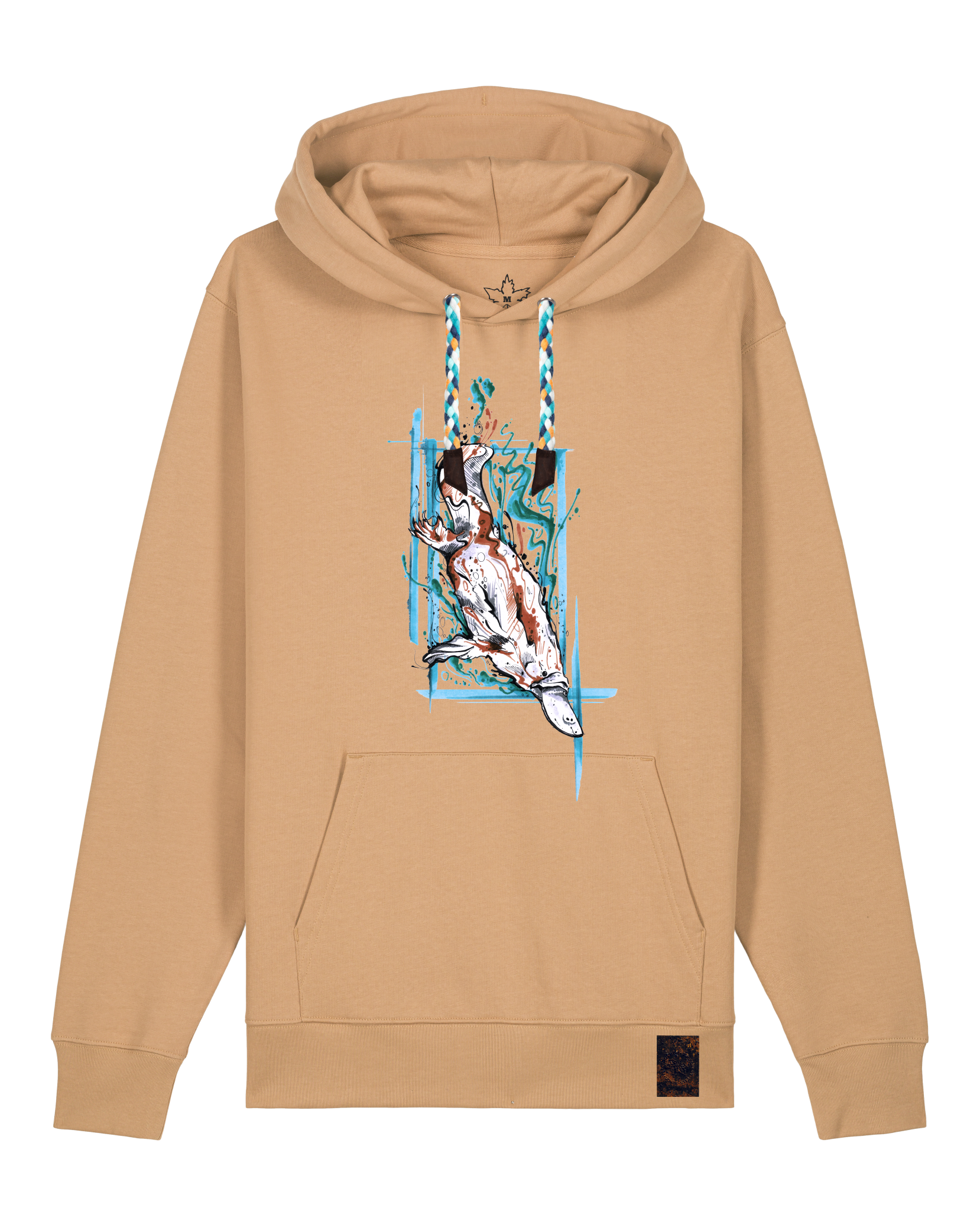 bio-unisex-medium fit-hoodie-duckbilly platy-stsu177-meersand-blaue kordel-front