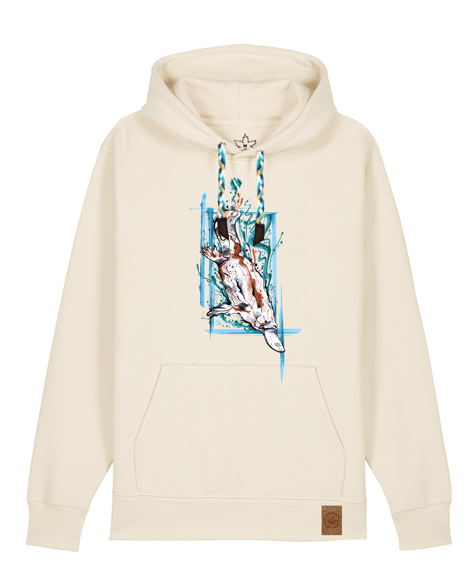 bio-unisex-medium fit-hoodie-duckbilly platy-stsu177-natur-blaue kordel-front