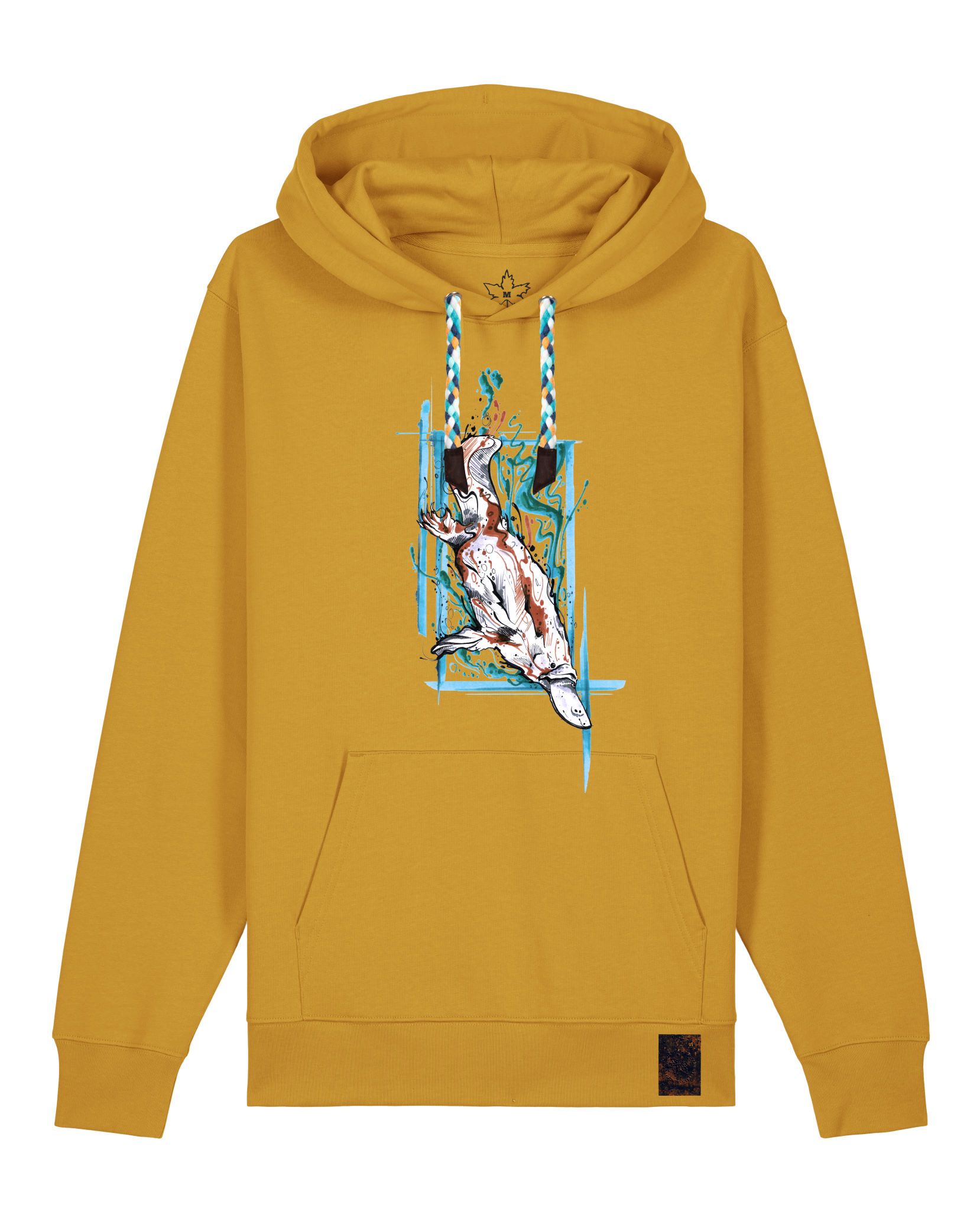 bio-unisex-medium fit-hoodie-duckbilly platy-stsu177-senf-blaue kordel-front