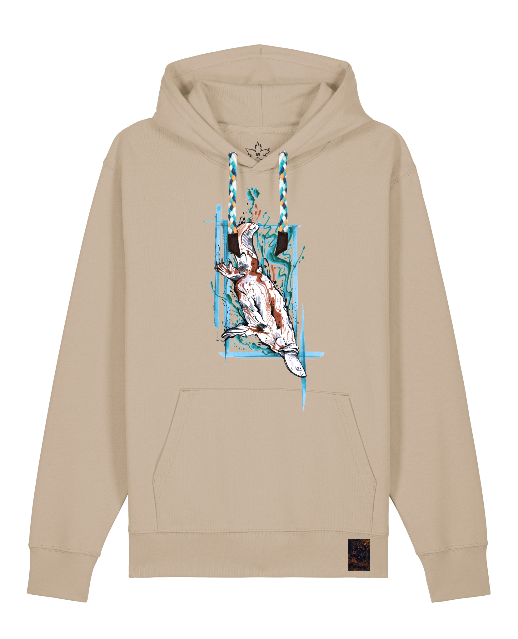 bio-unisex-medium fit-hoodie-duckbilly platy-stsu177-treibsand-blaue kordel-front