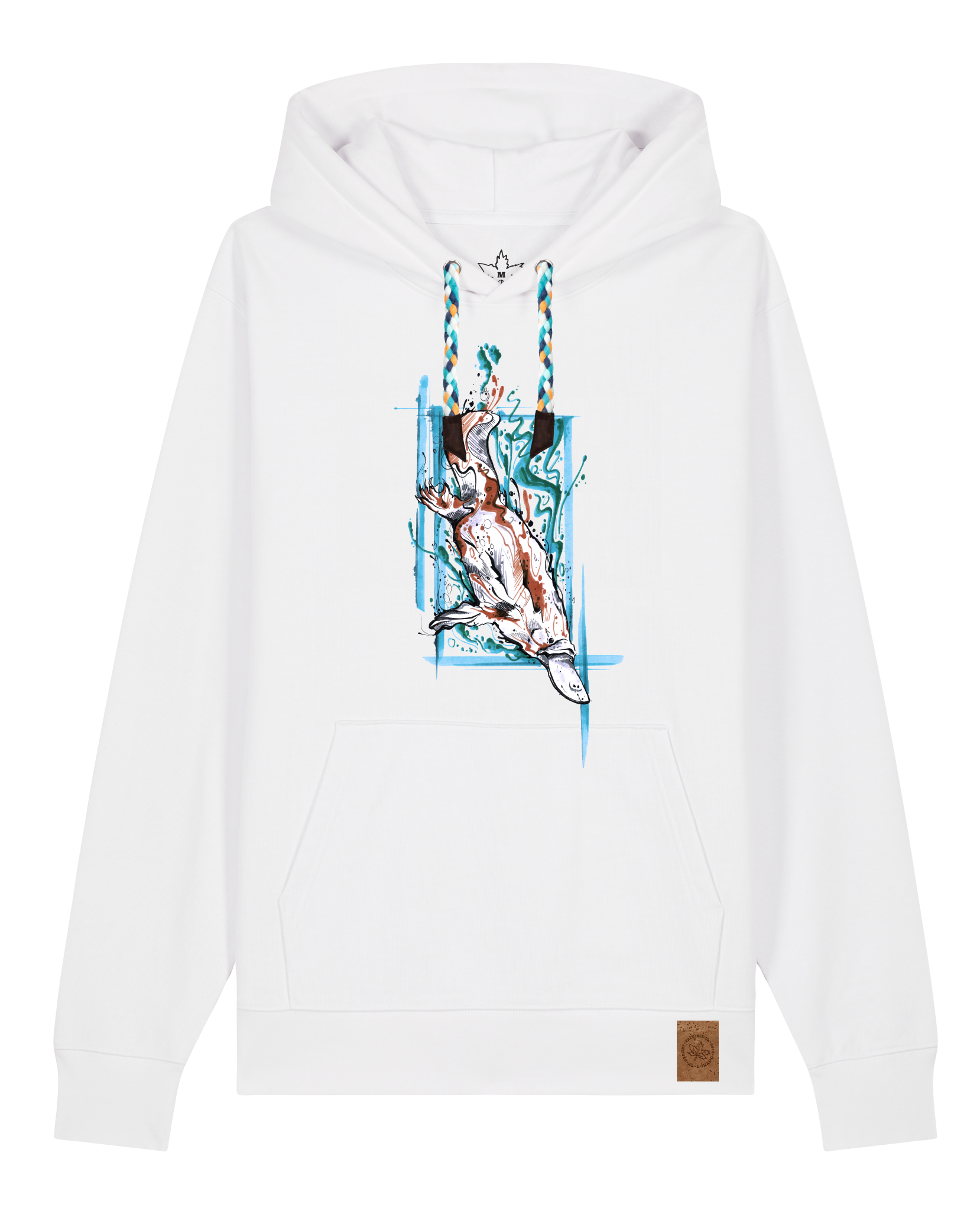 bio-unisex-medium fit-hoodie-duckbilly platy-stsu177-weiß-blaue kordel-front