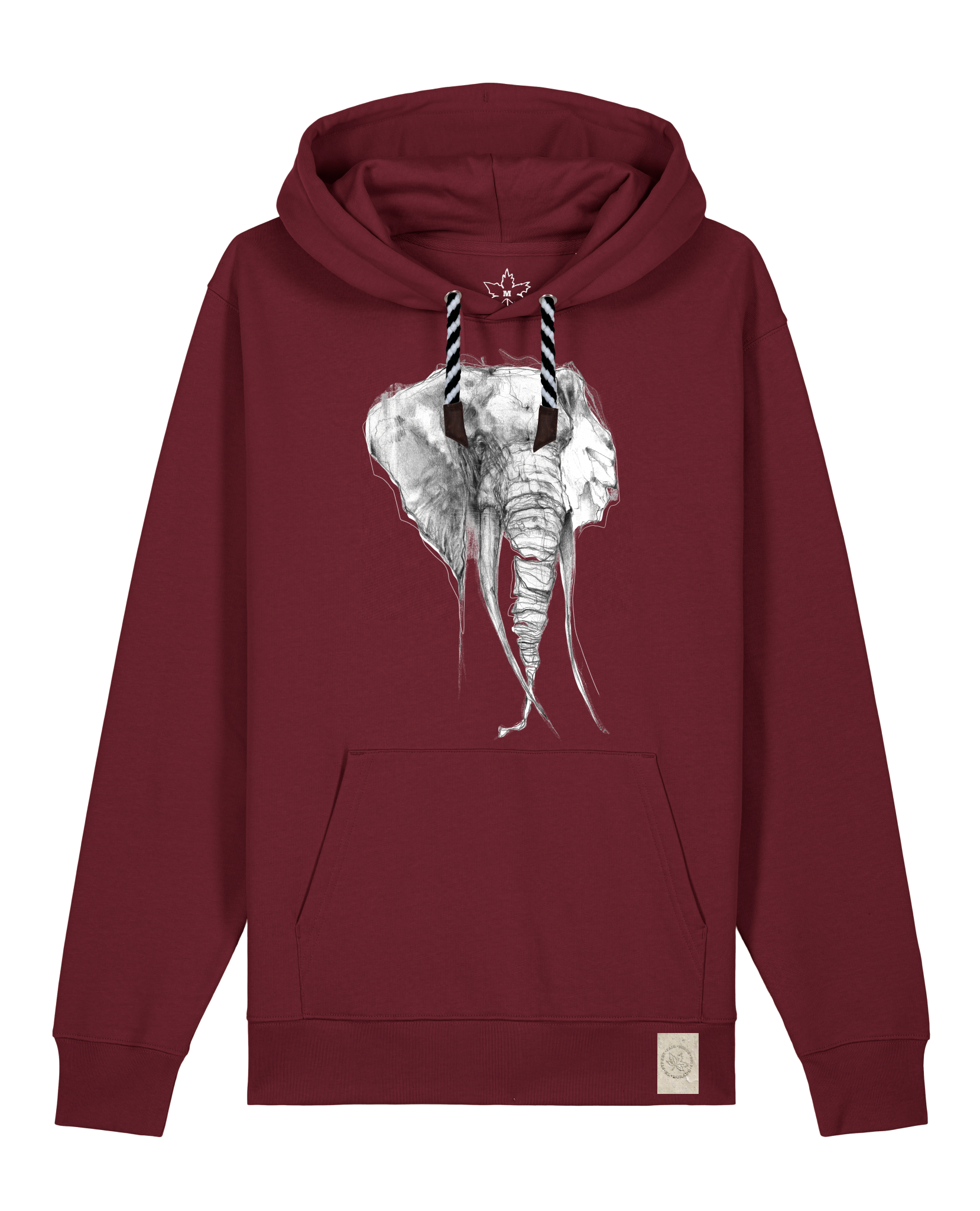 bio-unisex-medium fit-hoodie-elefant-stsu177-burgunder rot-sw kordel-front