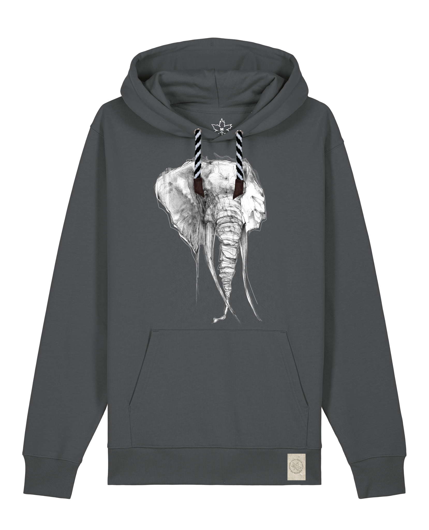 bio-unisex-medium fit-hoodie-elefant-stsu177-eisen-sw kordel-front