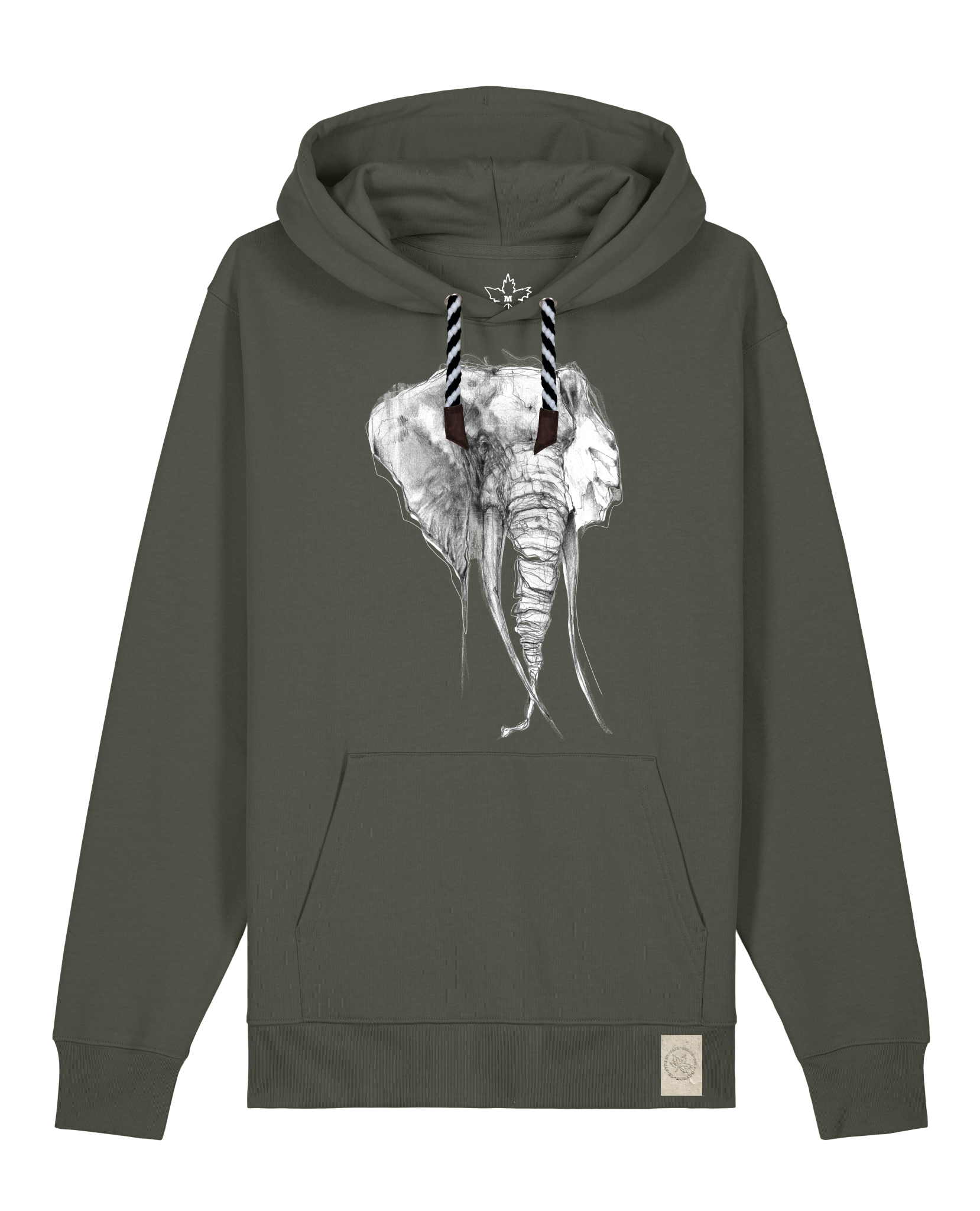 bio-unisex-medium fit-hoodie-elefant-stsu177-grunkohl-sw kordel-front