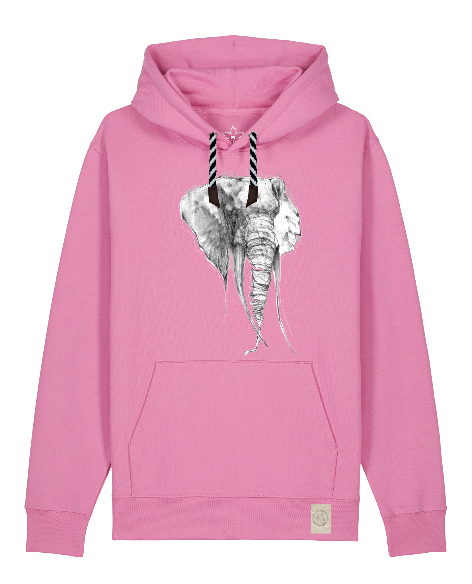 bio-unisex-medium fit-hoodie-elefant-stsu177-kaugummi-sw kordel-front