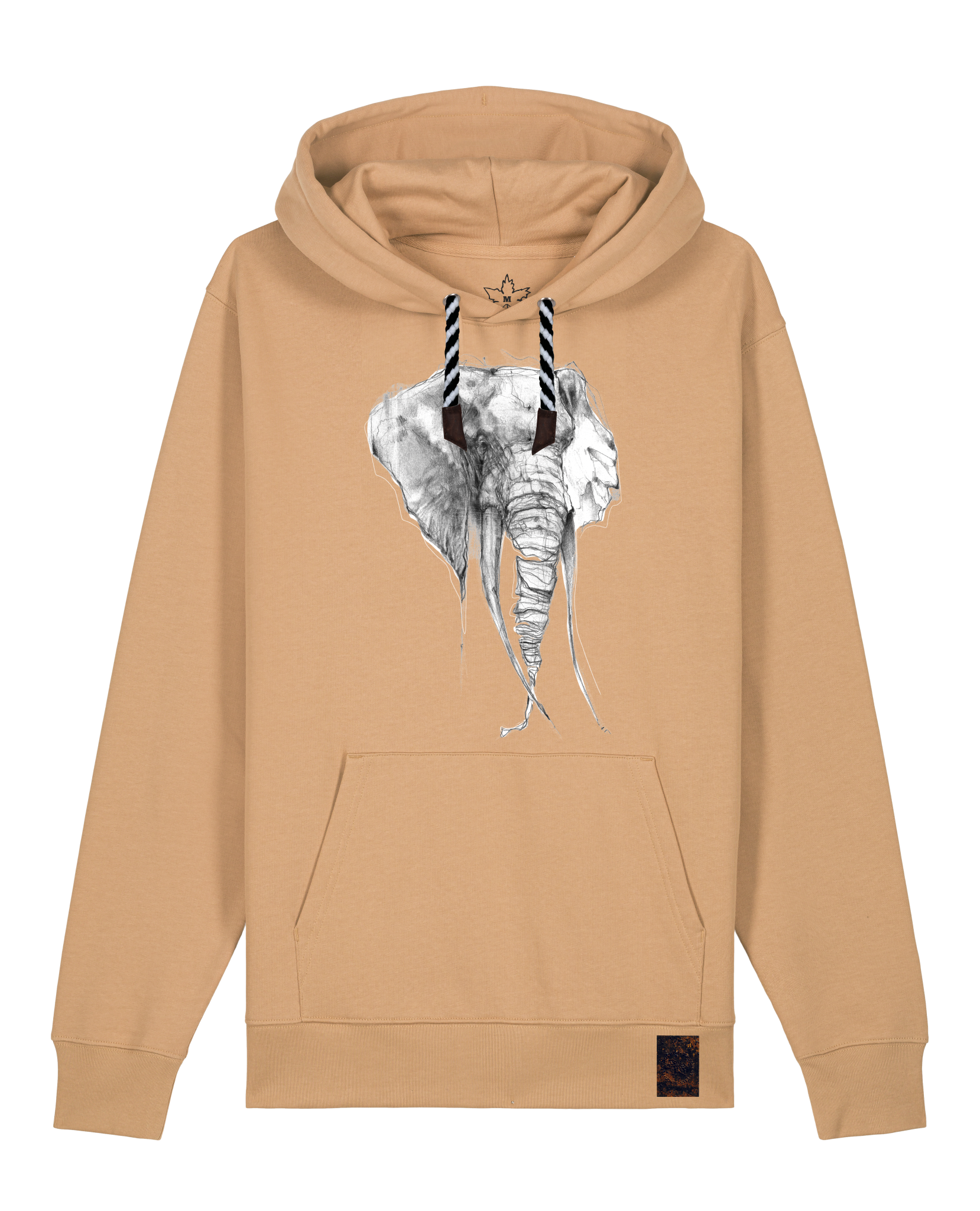 bio-unisex-medium fit-hoodie-elefant-stsu177-meersand-sw kordel-front