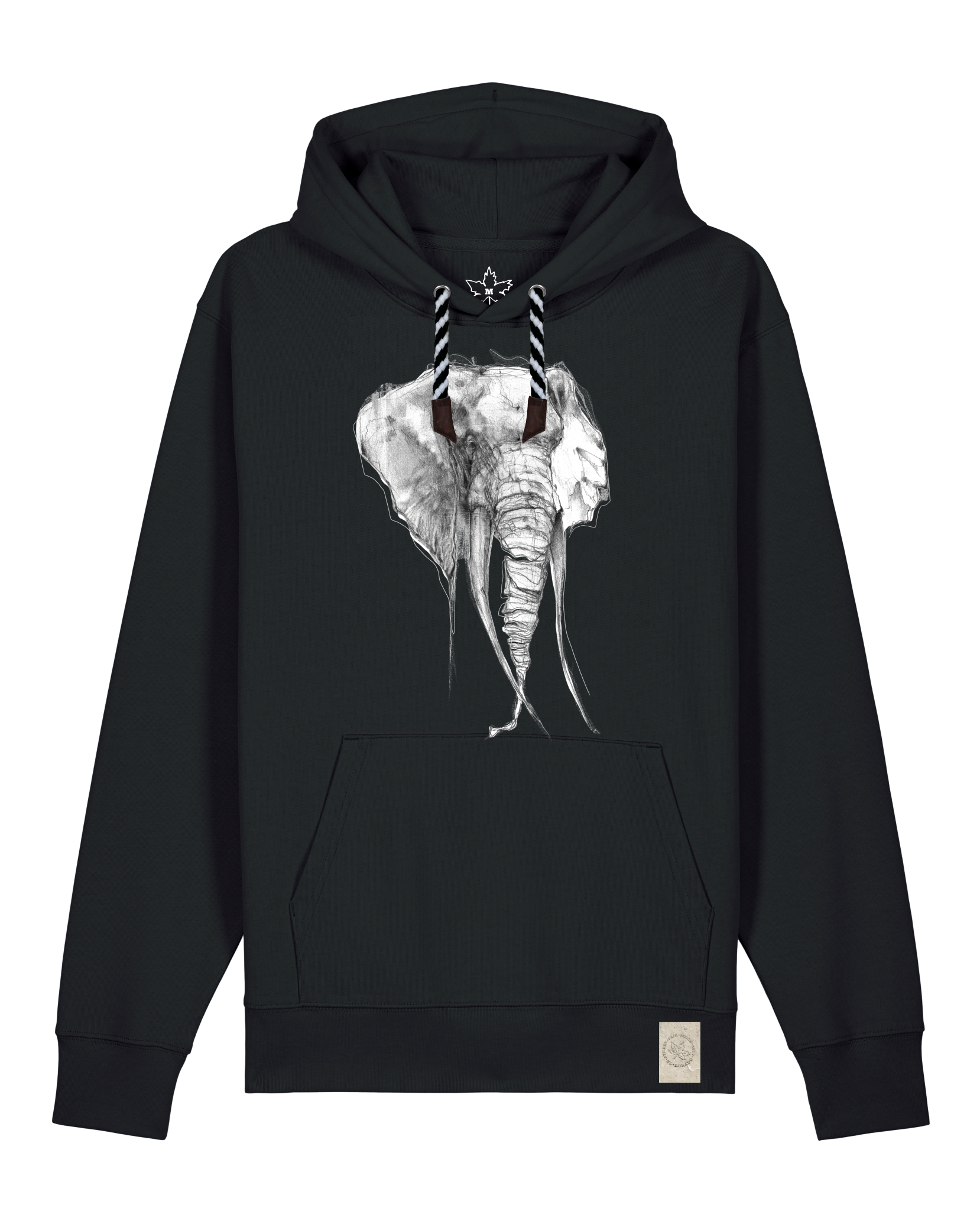bio-unisex-medium fit-hoodie-elefant-stsu177-schwarz-sw kordel-front